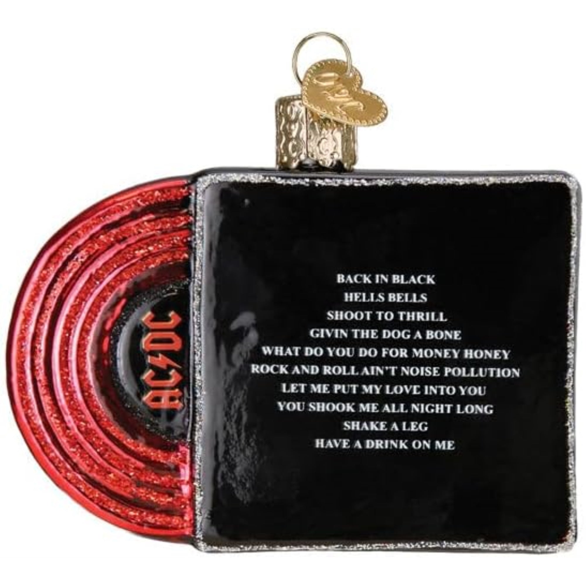 Old World Christmas Blown Glass Ornament for Christmas Tree, Back In Black Album Cover (with OWC Gift Box)