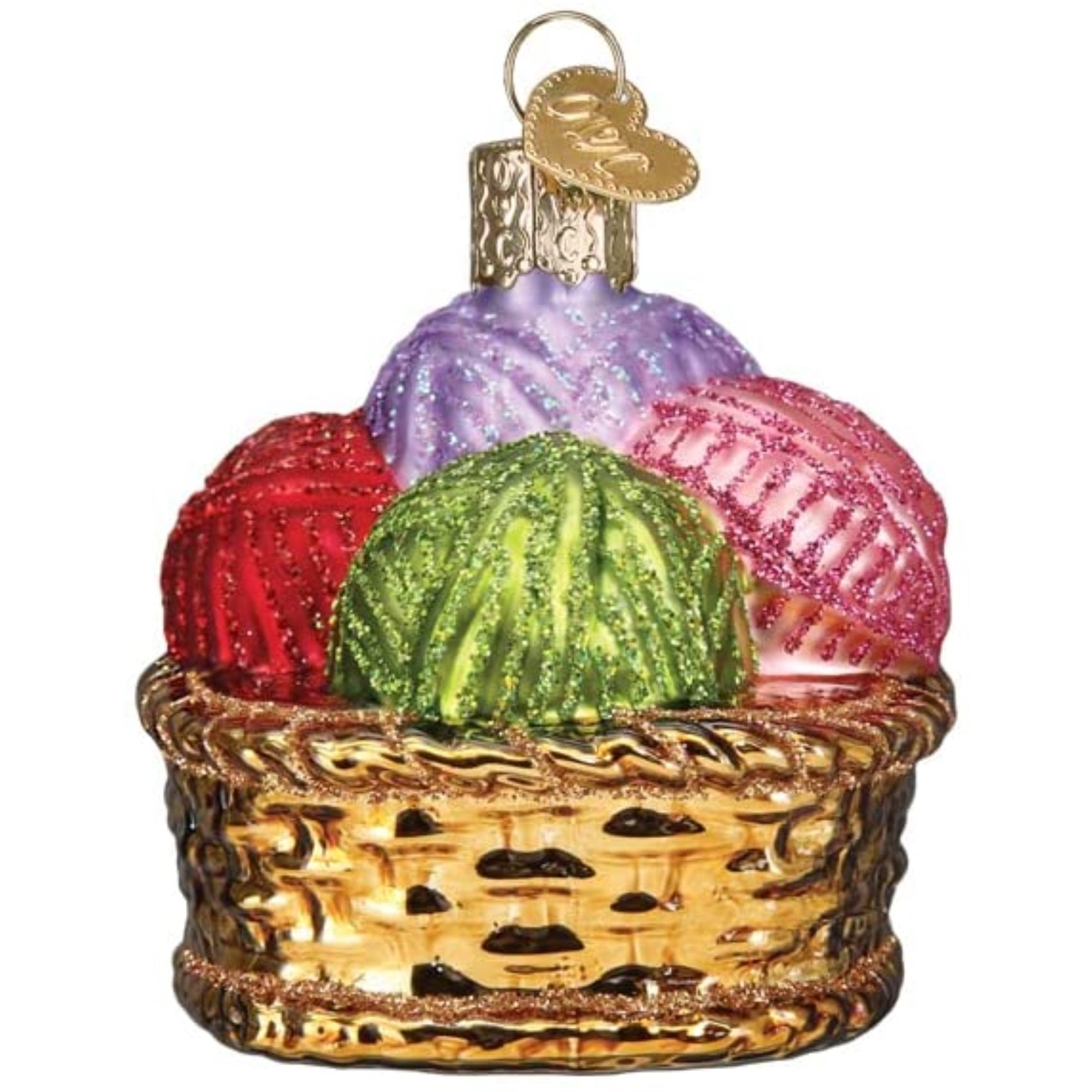 Old World Christmas Blown Glass Ornament for Christmas Tree, Basket of Yarn