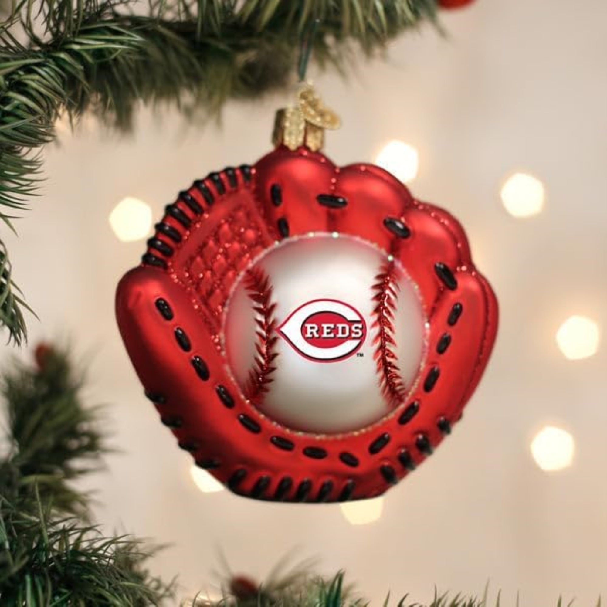Old World Christmas Blown Glass Ornament for Christmas Tree, Cincinnati Reds Baseball Mitt (with OWC Gift Box)
