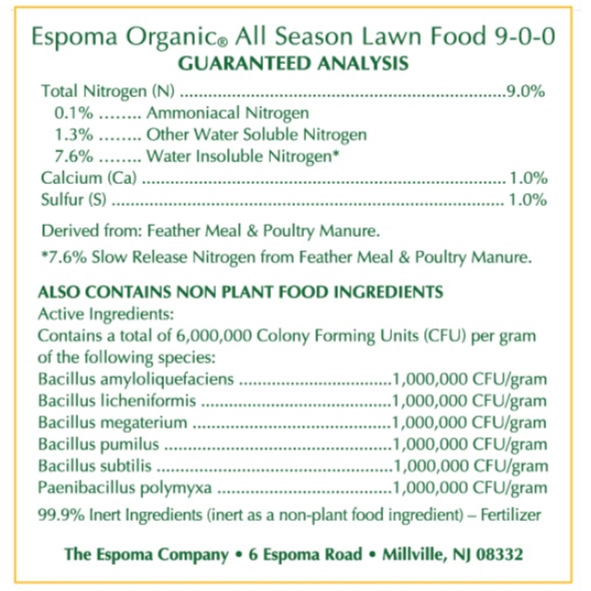 Espoma Organic 9-0-0 Lawn Food, All Season Lawn Food for Organic Gardening and a Naturally Green Lawn, 28lb