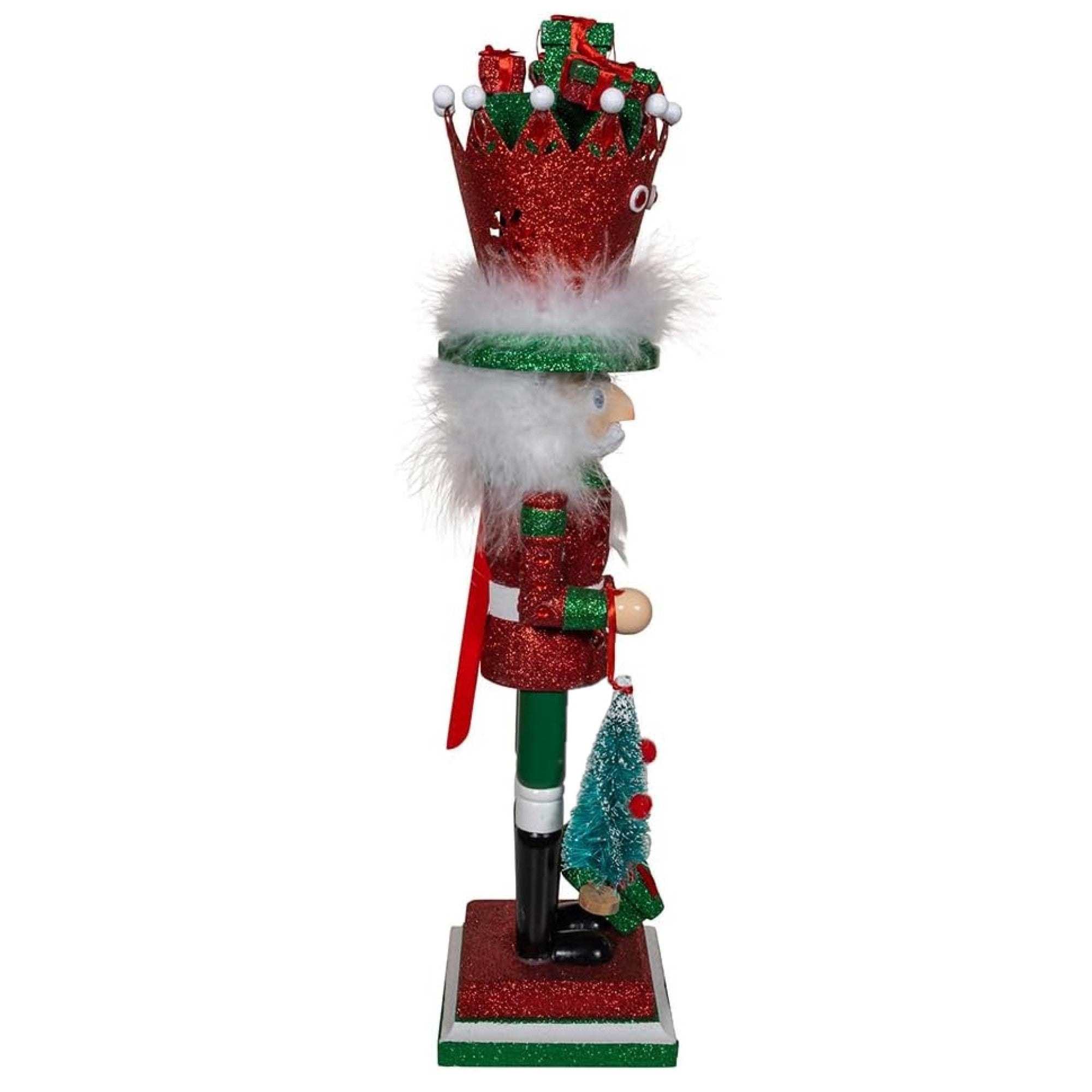 Kurt Adler Wooden Hollywood Nutcracker Collection, Red & Green Suit with Presents Crown, 18in