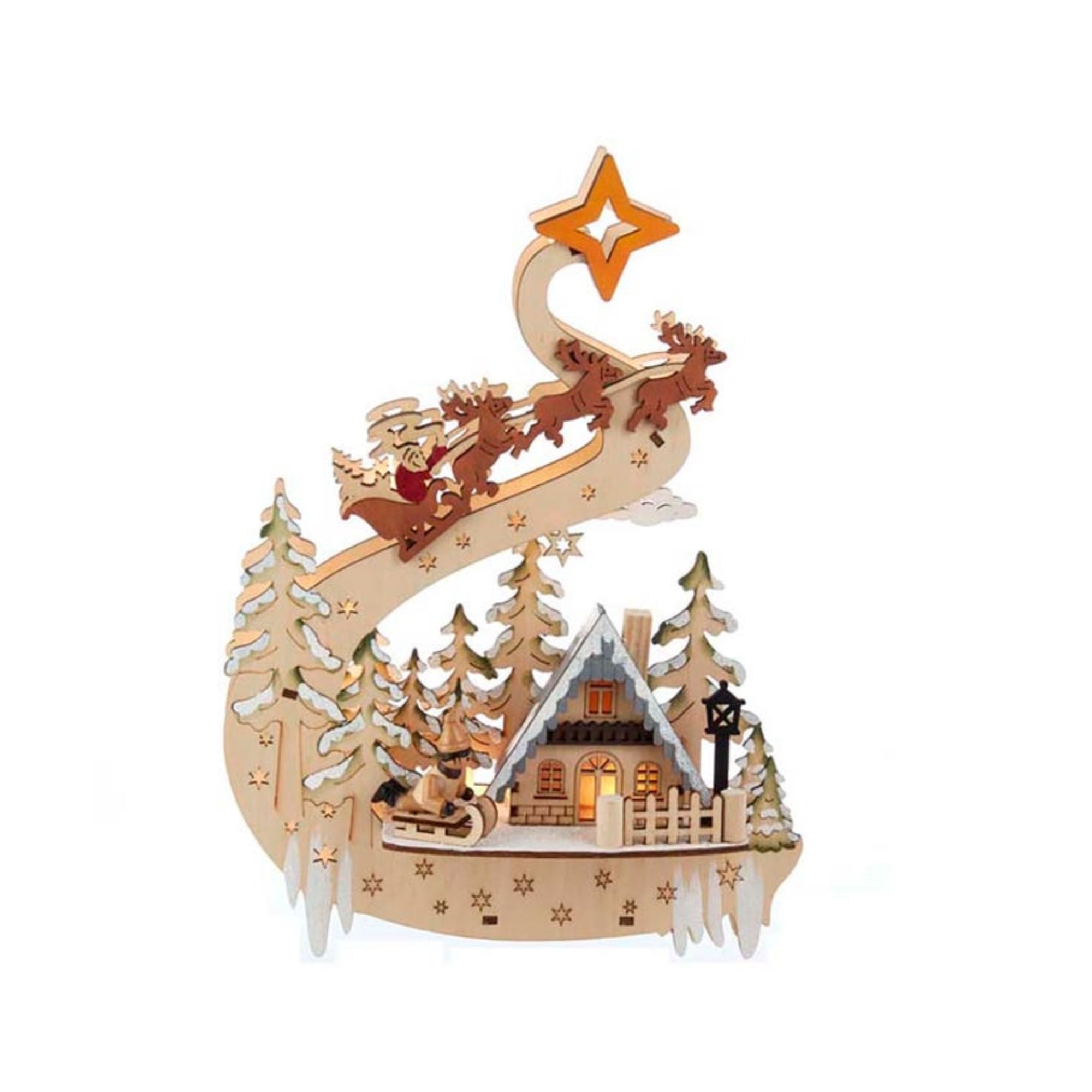 Kurt Adler Battery-Operated Light-Up LED Christmas Village with Santa and Sleigh