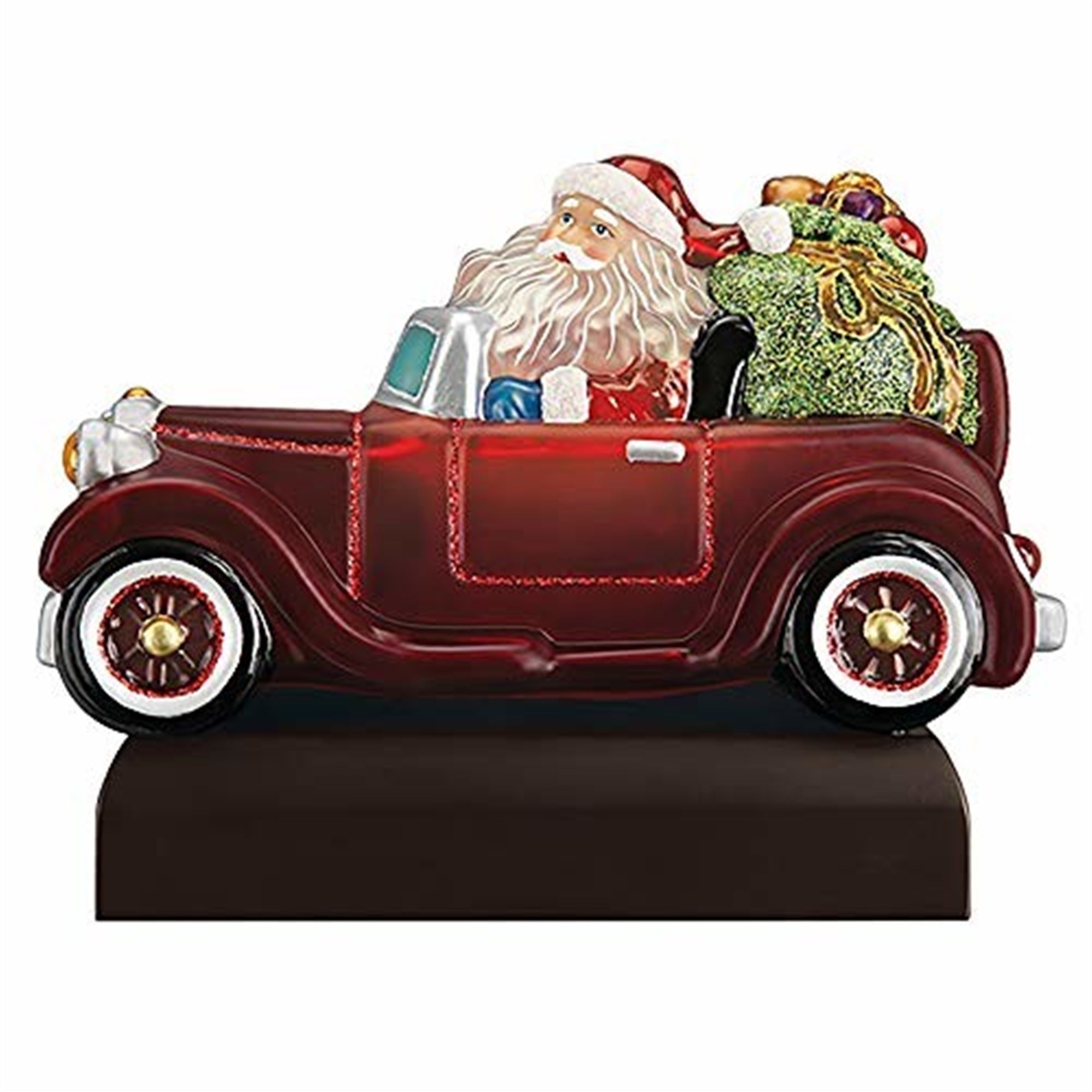 Old World Christmas Blown Glass Lighted Figurine, Santa in Antique Car