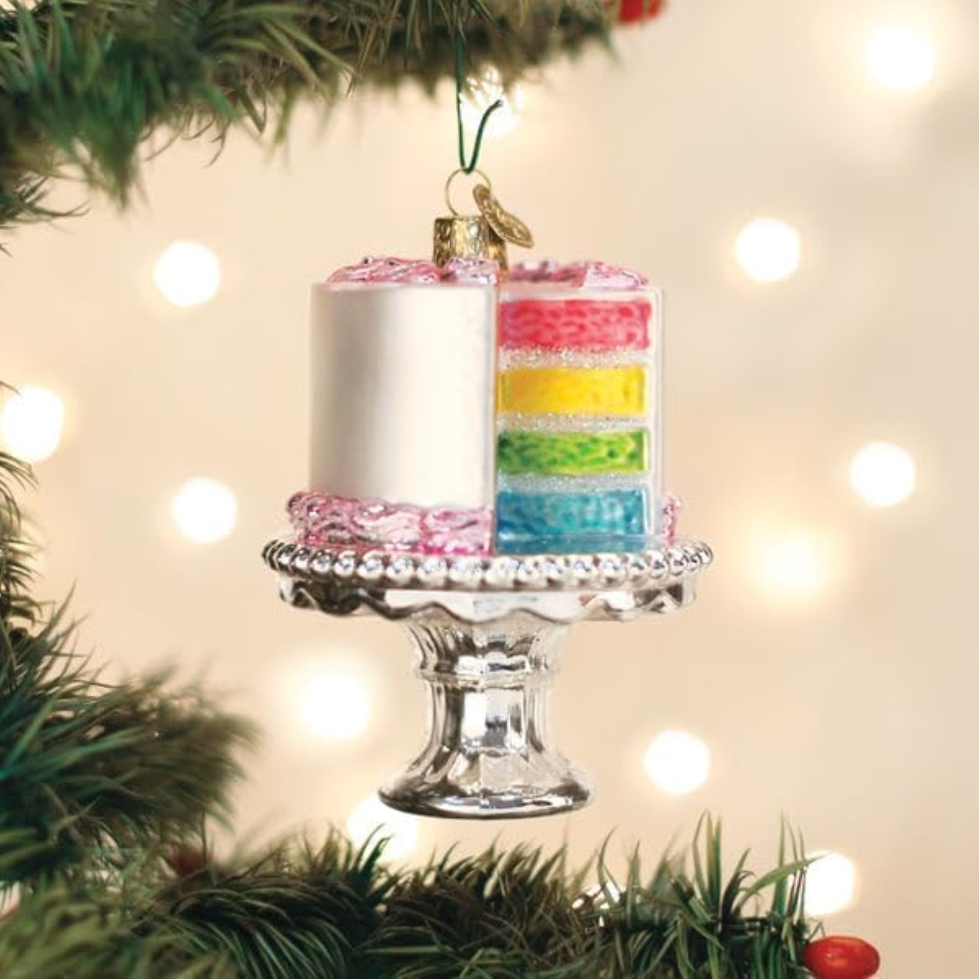 Old World Christmas Blown Glass Ornament for Christmas Tree, Cake On Stand (with OWC Gift Box)