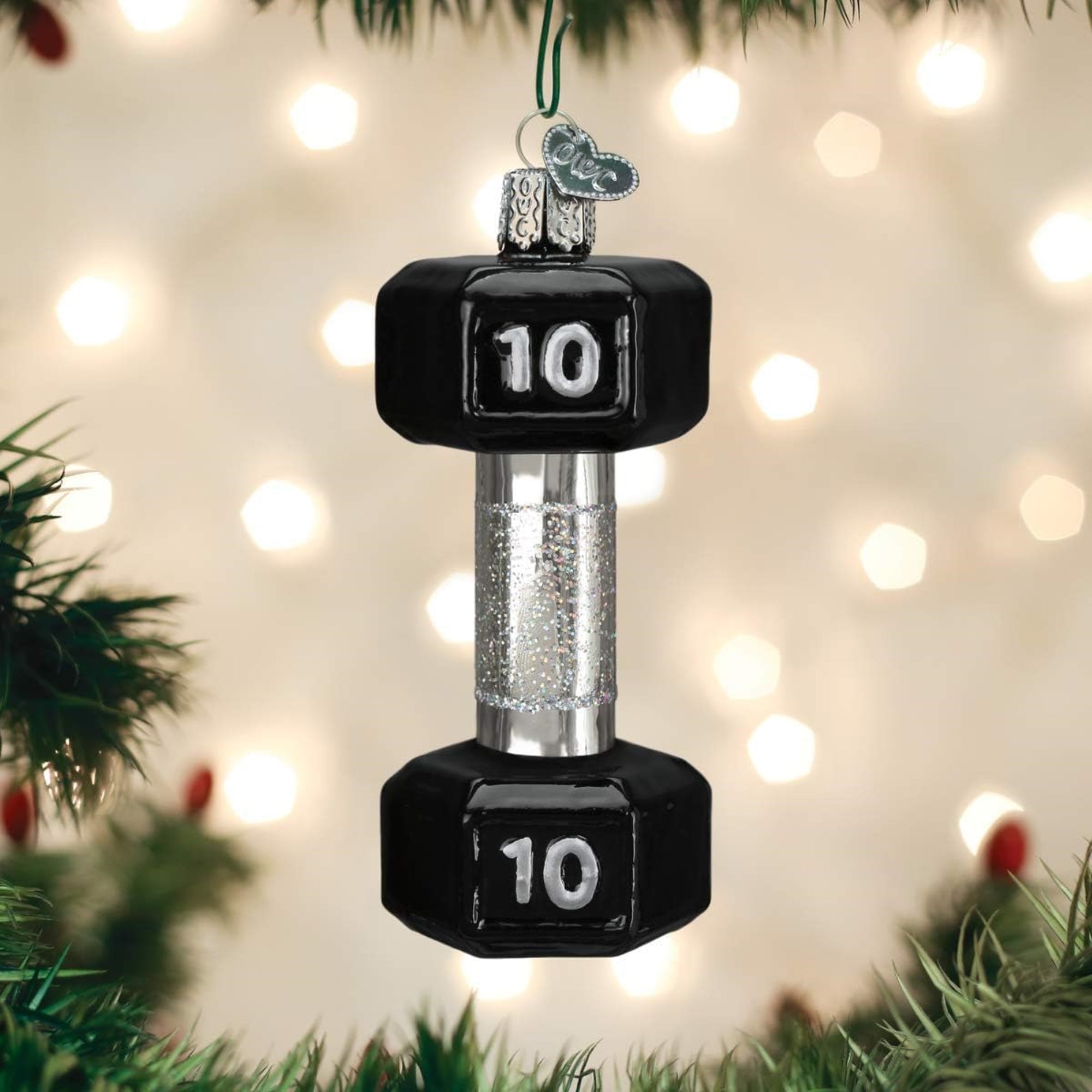 Old World Christmas Blown Glass Ornament for Christmas Tree, Dumbbell