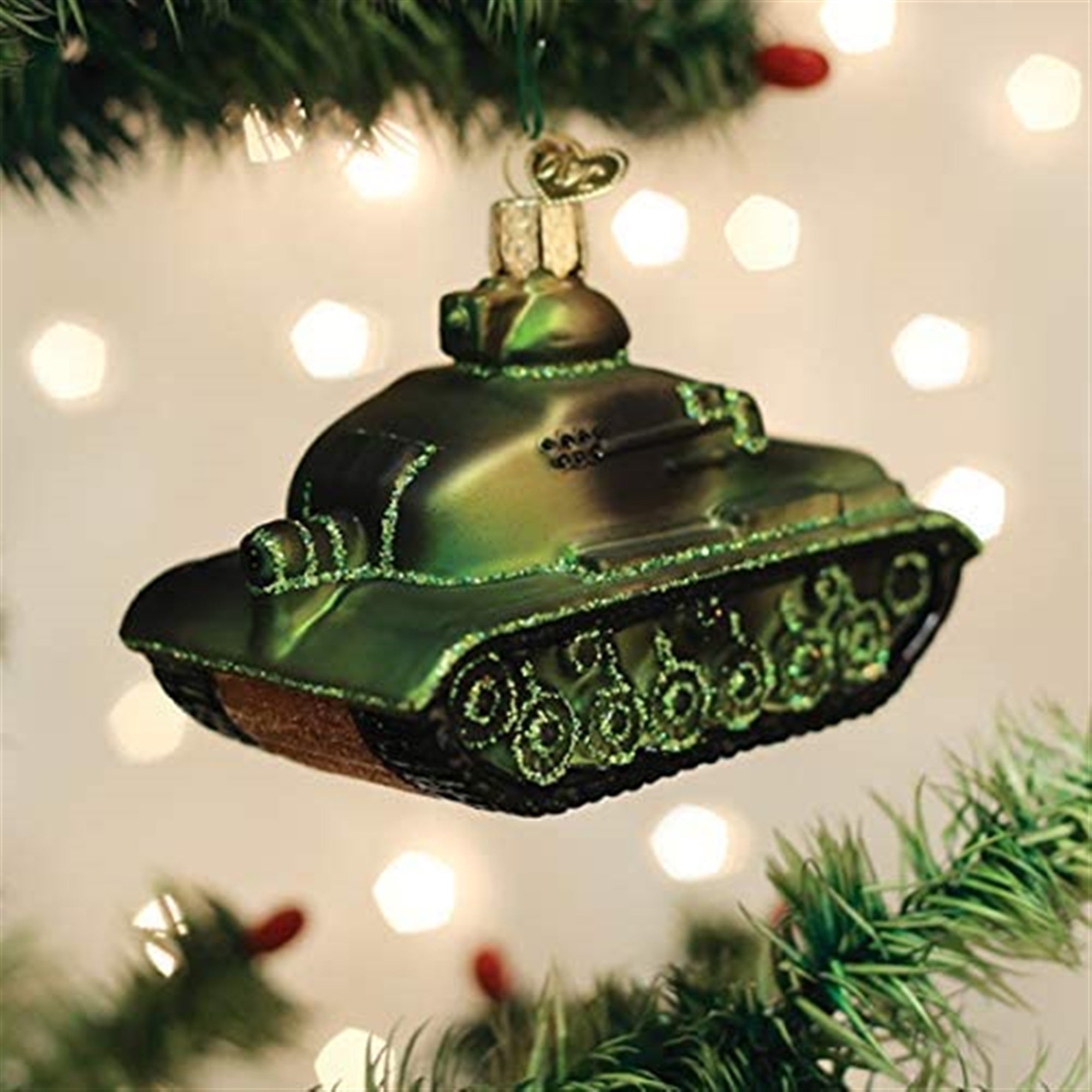 Old World Christmas Blown Glass Ornament for Christmas Tree, Military Tank