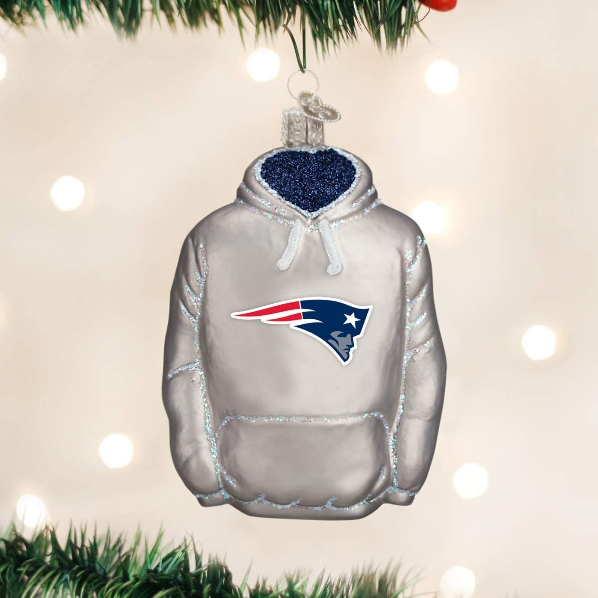 Old World Christmas Blown Glass Ornament for Christmas Tree, New England Patriots Hoodie