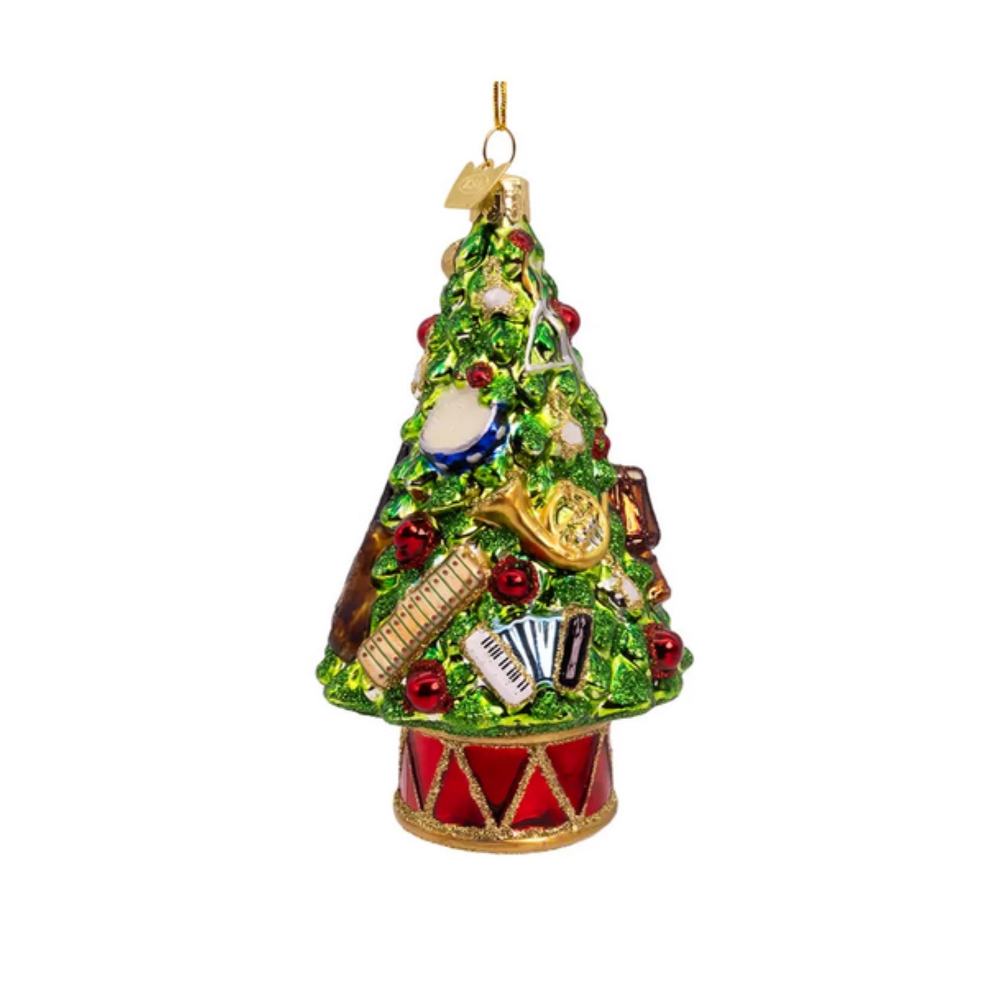 Kurt Adler Nobel Gems Glass Ornament, Christmas Tree with Musical Instruments
