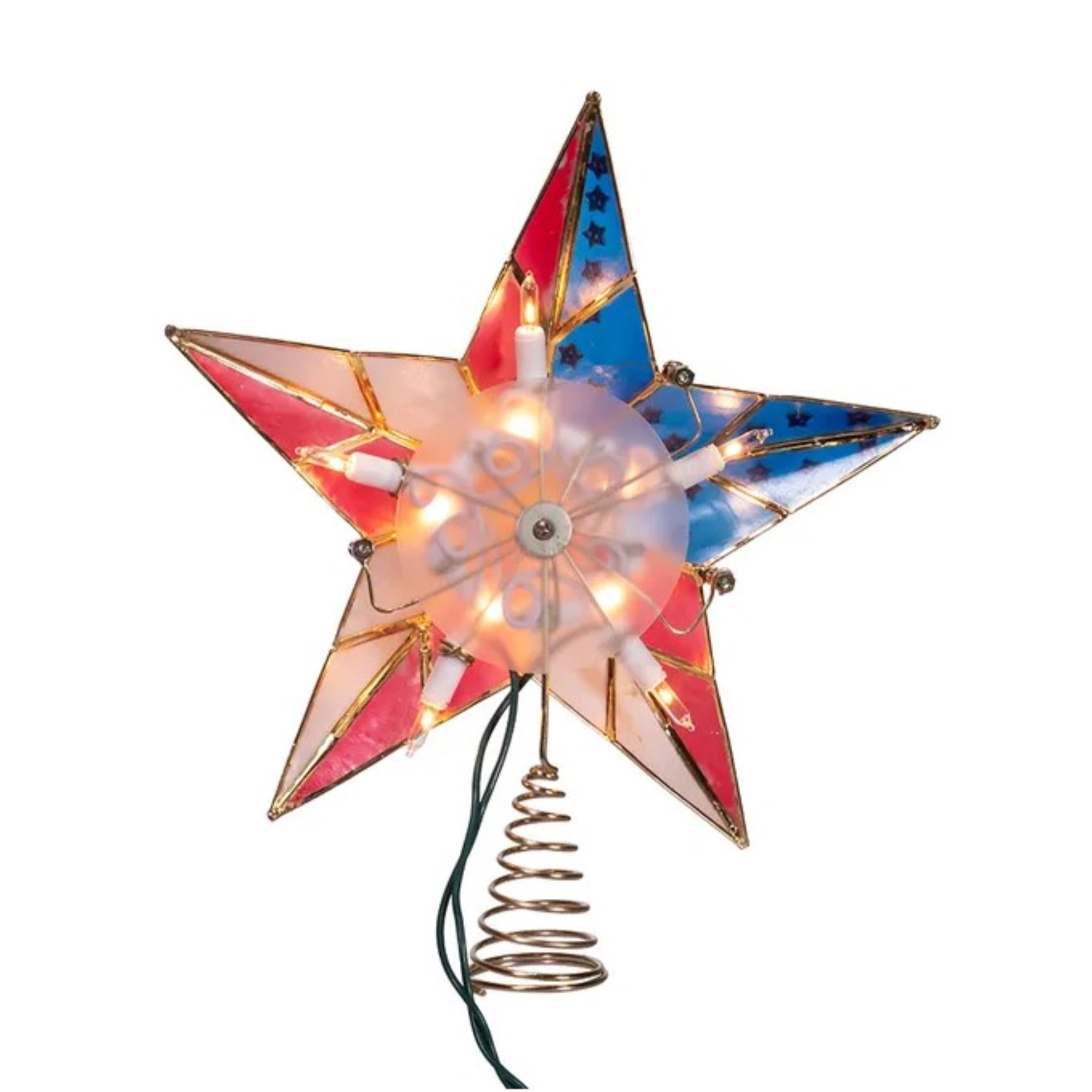 Kurt Adler 10-Light LED Capiz American Flag Inspired Star Tree Topper, 5-Point, 9.8”