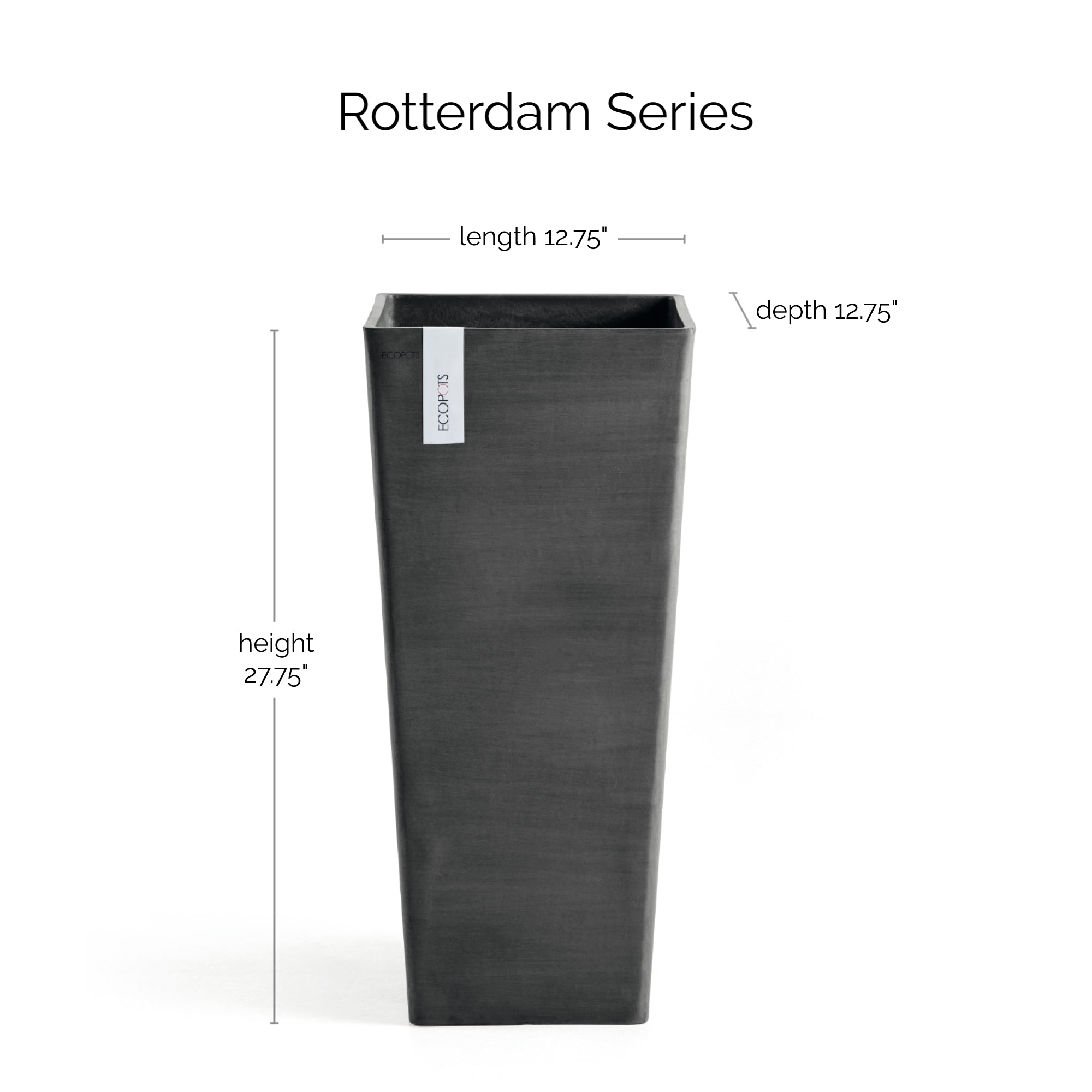 Ecopots Rotterdam High Durable Modern Square Indoor/Outdoor Recycled-Based Composite Flower Planter