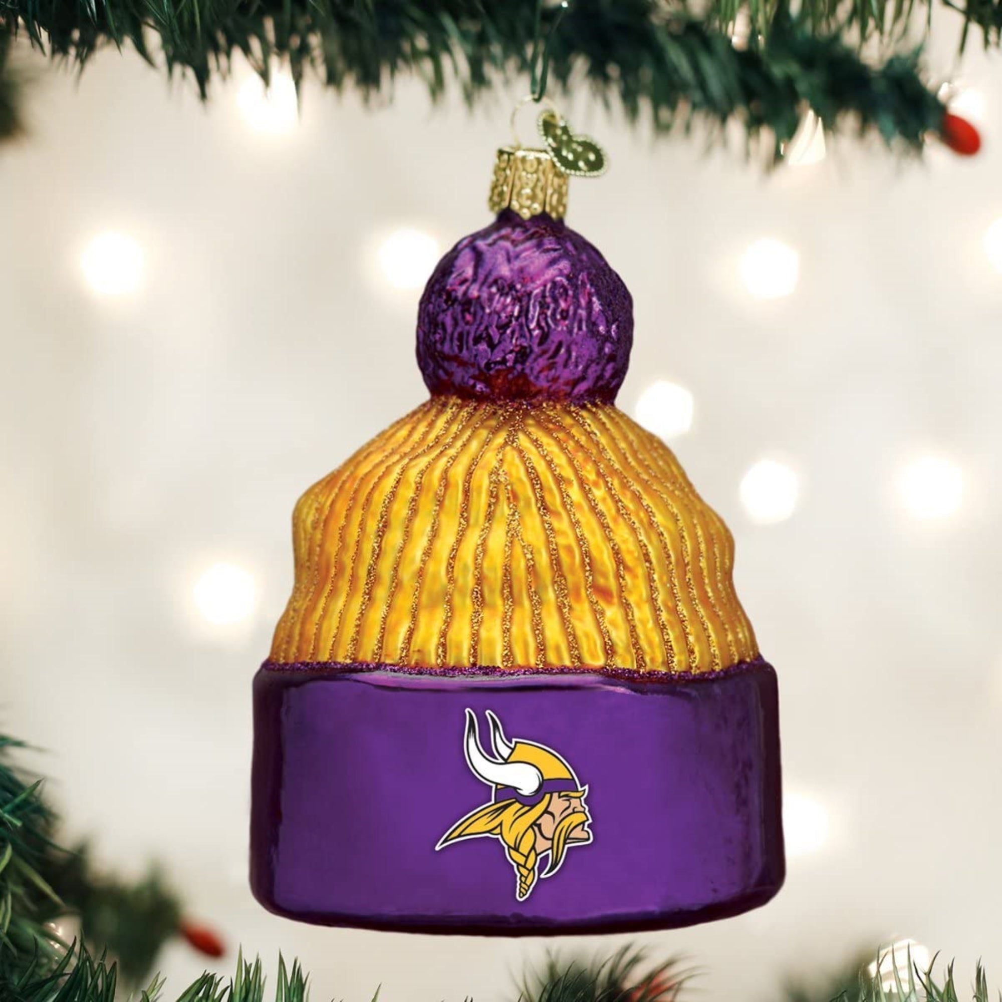 Old World Christmas Blown Glass Ornament for Christmas Tree, Minnesota Vikings Beanie