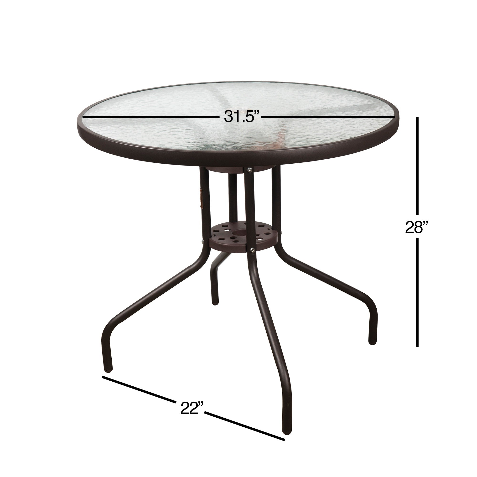 Garden Elements Outdoor Round Patio Dining Table, Steel Base and Rim with Waterwave Glass Top, Brown, 31.5"