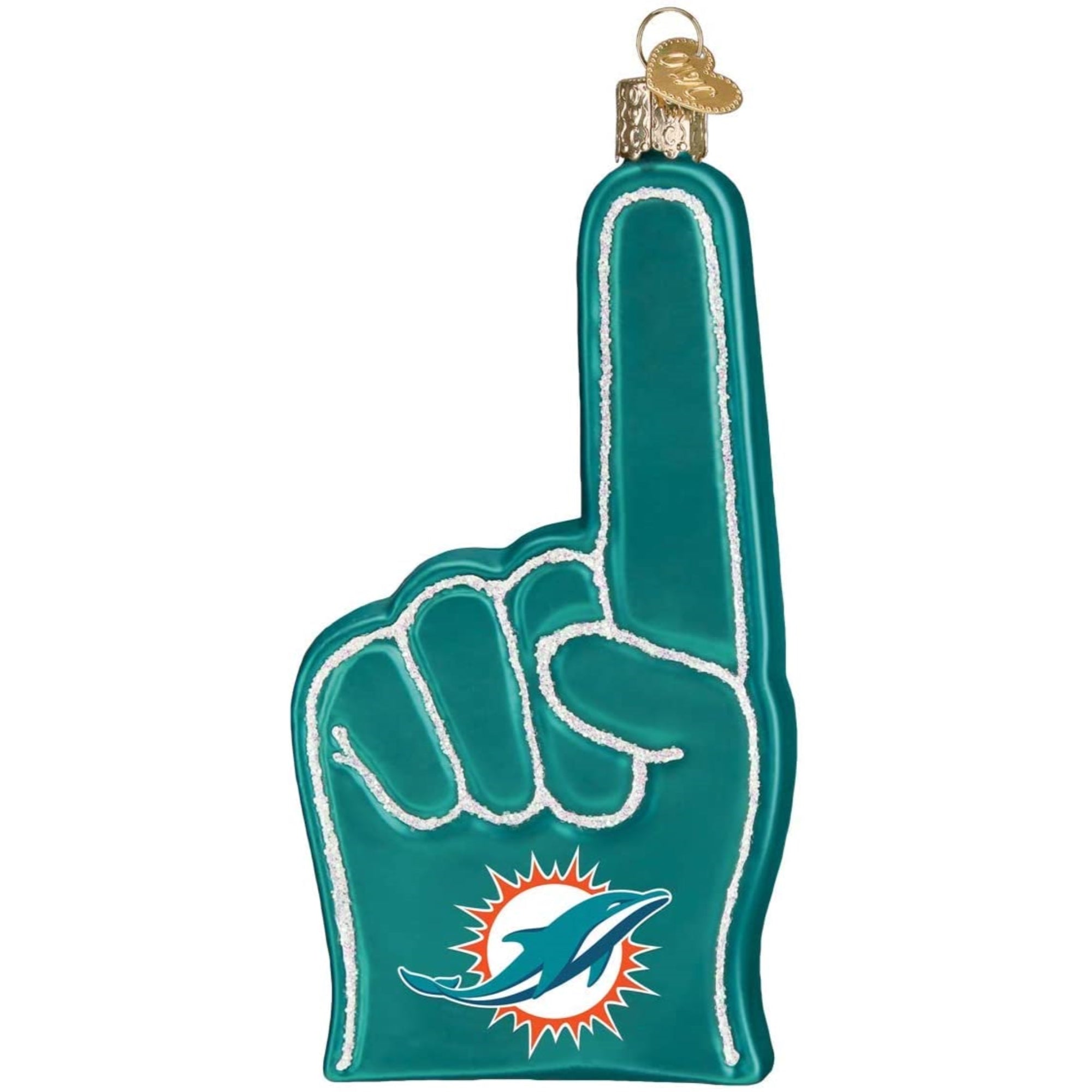 Old World Christmas Blown Glass Ornament for Christmas Tree, Miami Dolphins Foam Finger