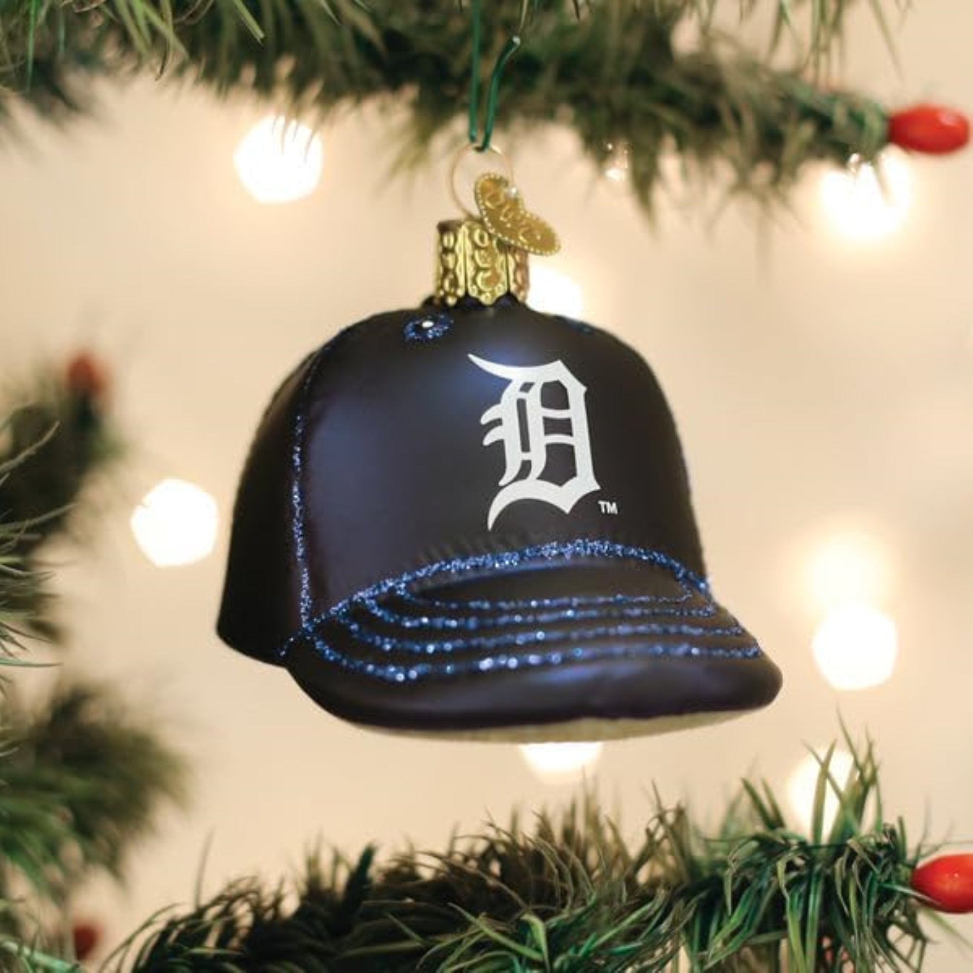 Old World Christmas Blown Glass Ornament for Christmas Tree, Detroit Tigers Baseball Cap (with OWC Gift Box)