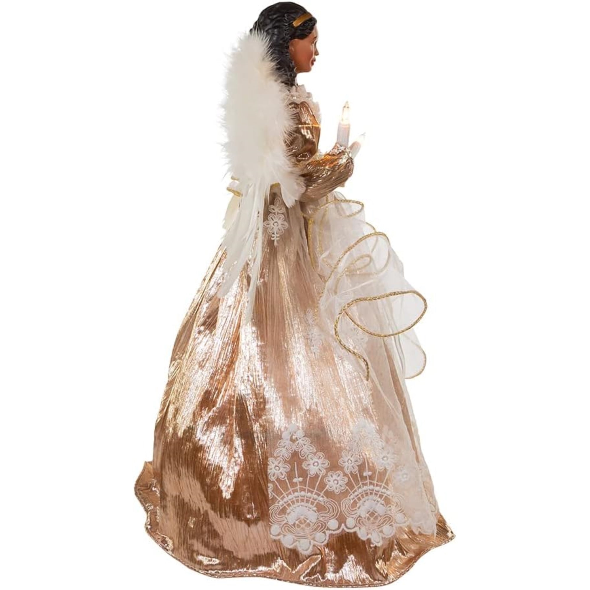 Kurt Adler UL 10-Light White & Rose Gold African American Angel Treetop, 16"