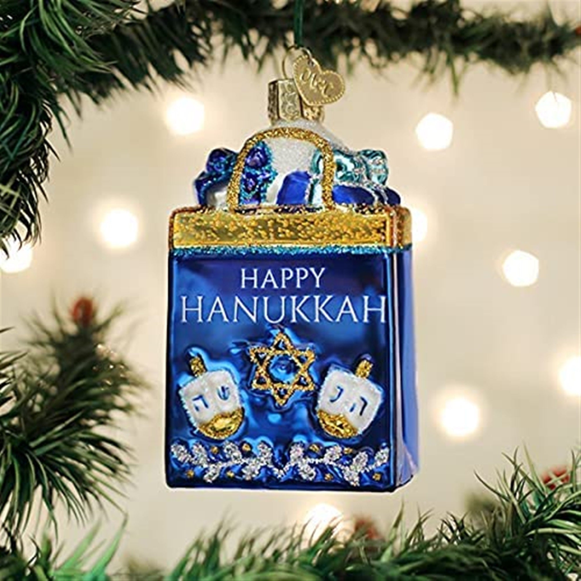 Old World Christmas Blown Glass Ornament for Christmas Tree, Happy Hanukkah