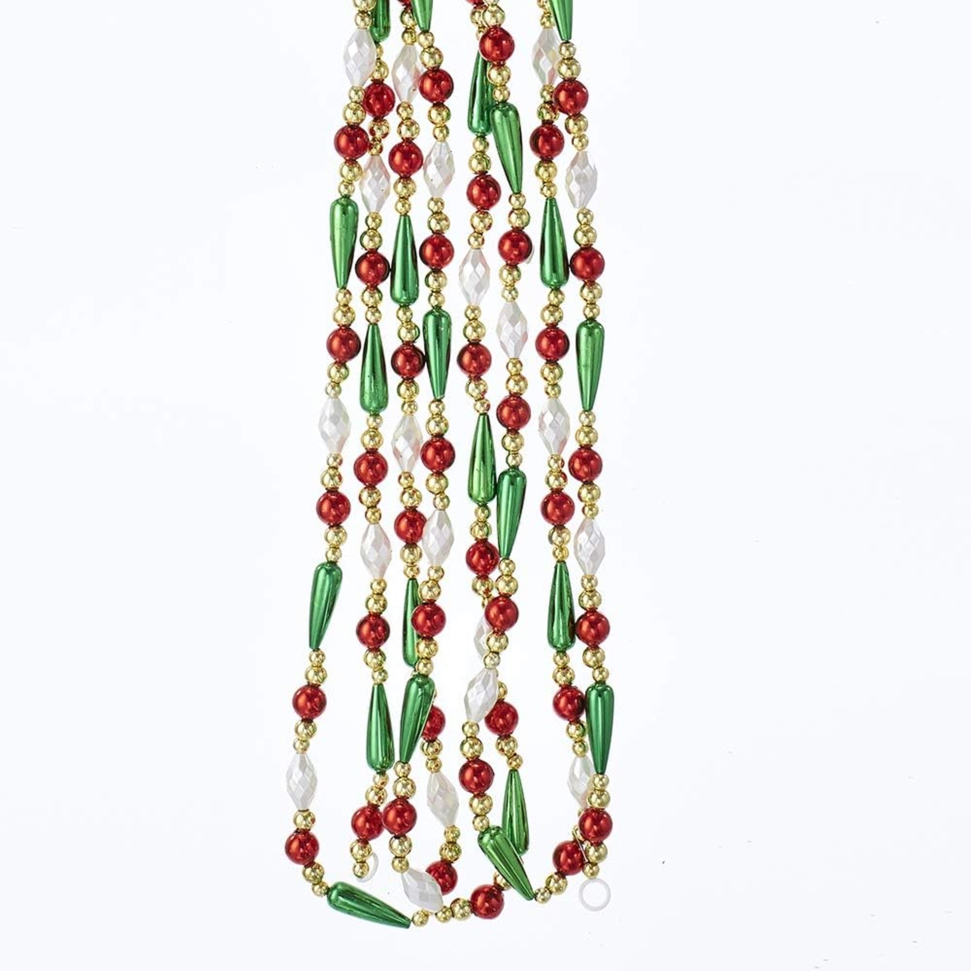 Kurt Adler Gold, Red, Green and White Round Bead with Water Drop Beaded Garland, 9 Ft