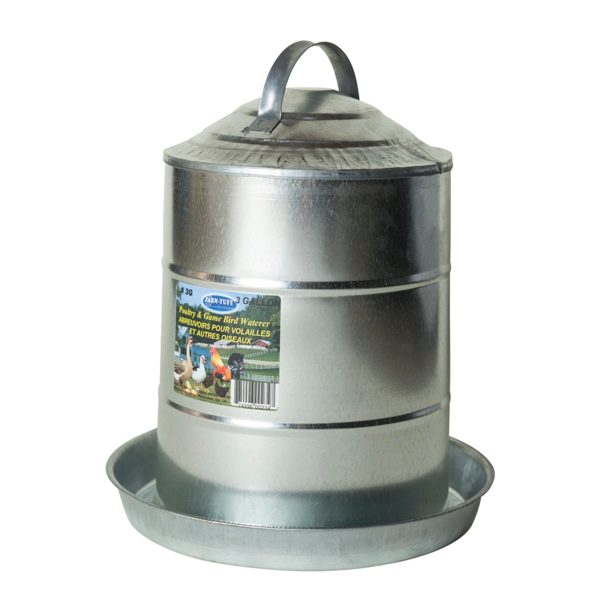 FARM-TUFF Double Wall Cone Top Galvanized Metal Automatic Poultry Fountain Waterer for Chickens