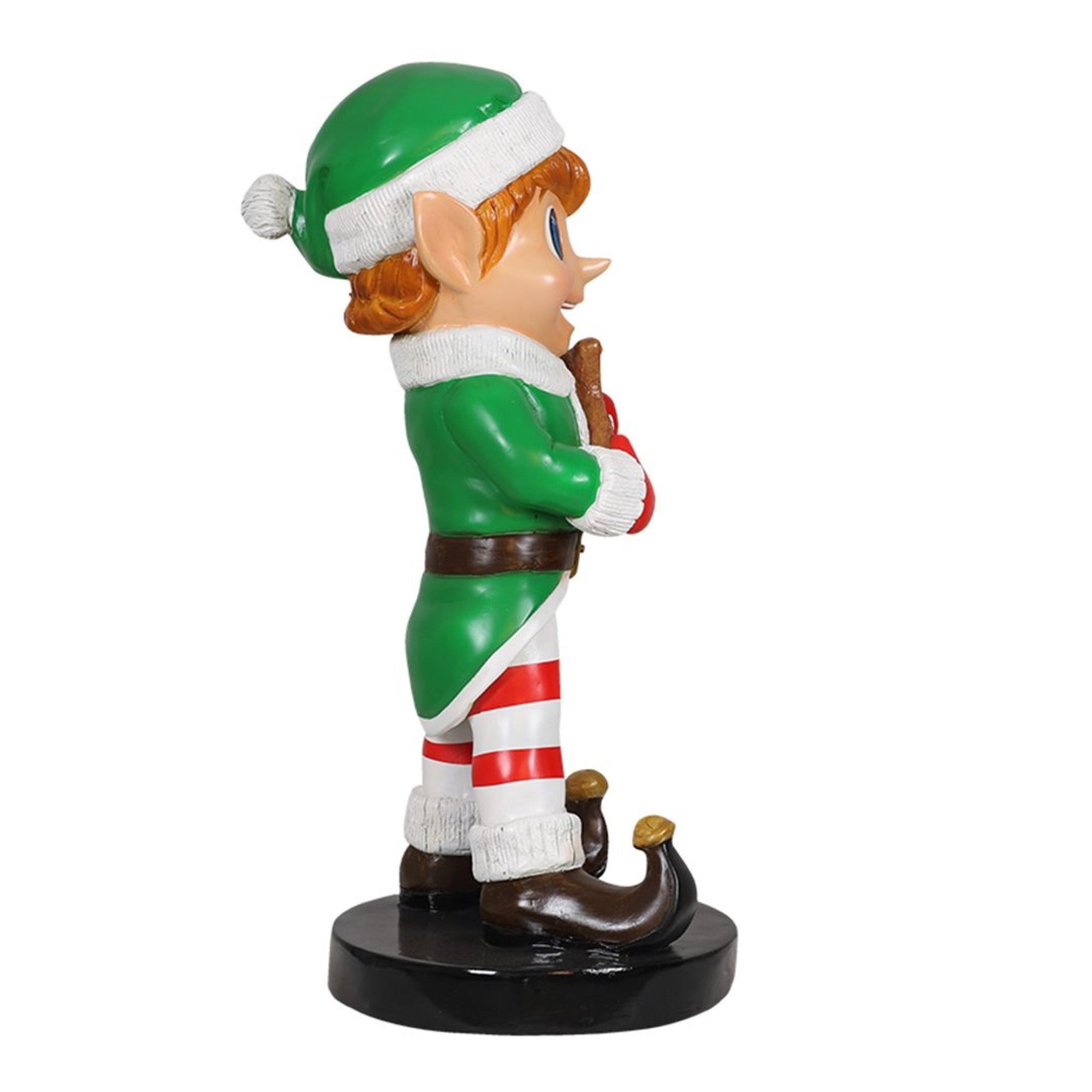 Garden Elements Fiberglass Elf Holding Gingerbread Christmas Statue Yard Decor, 37in