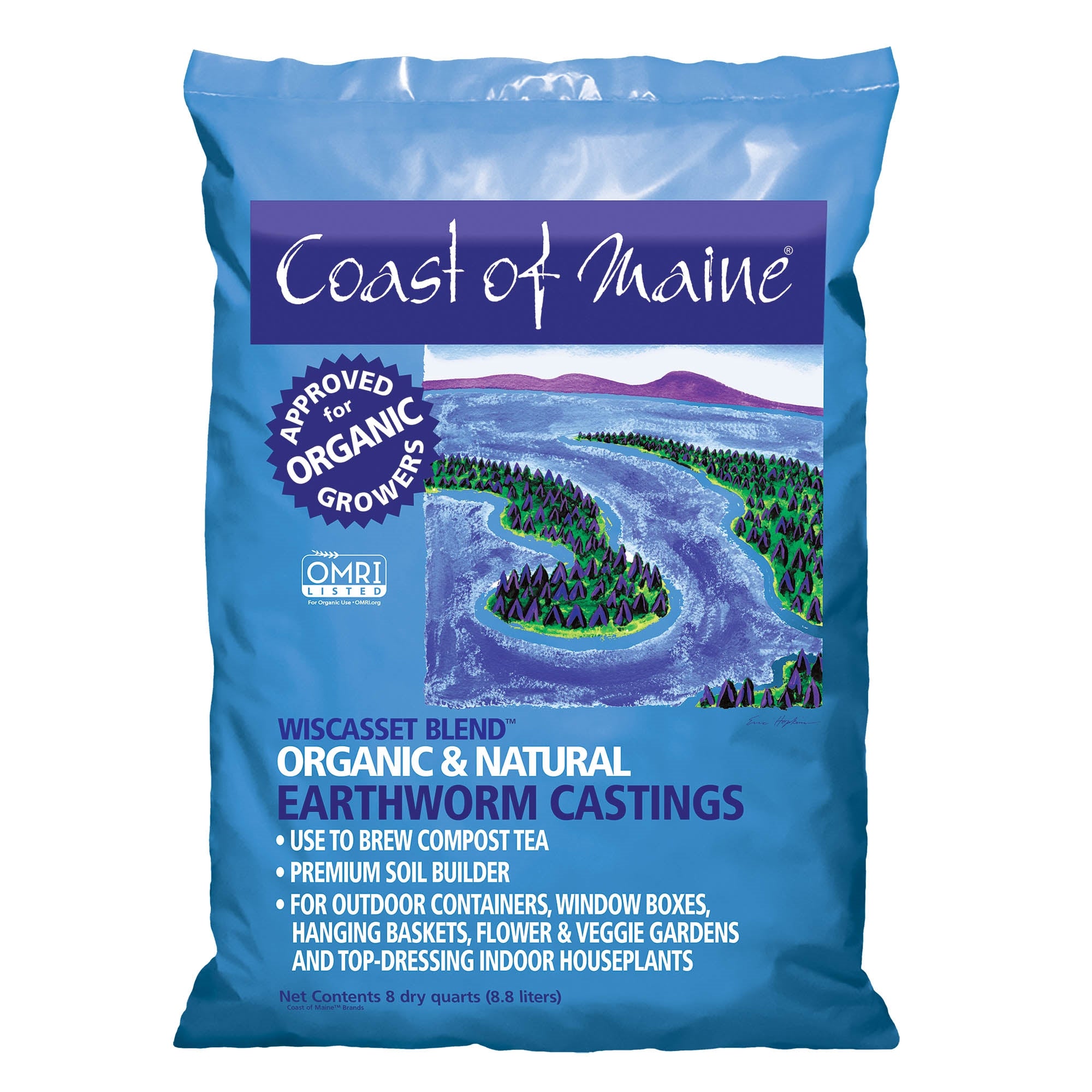 Coast of Maine OMRI Listed Wiscasset Blend Earthworm Castings Compost Potting Soil Blend for Container Gardens and Flower Pots, 8 Quart