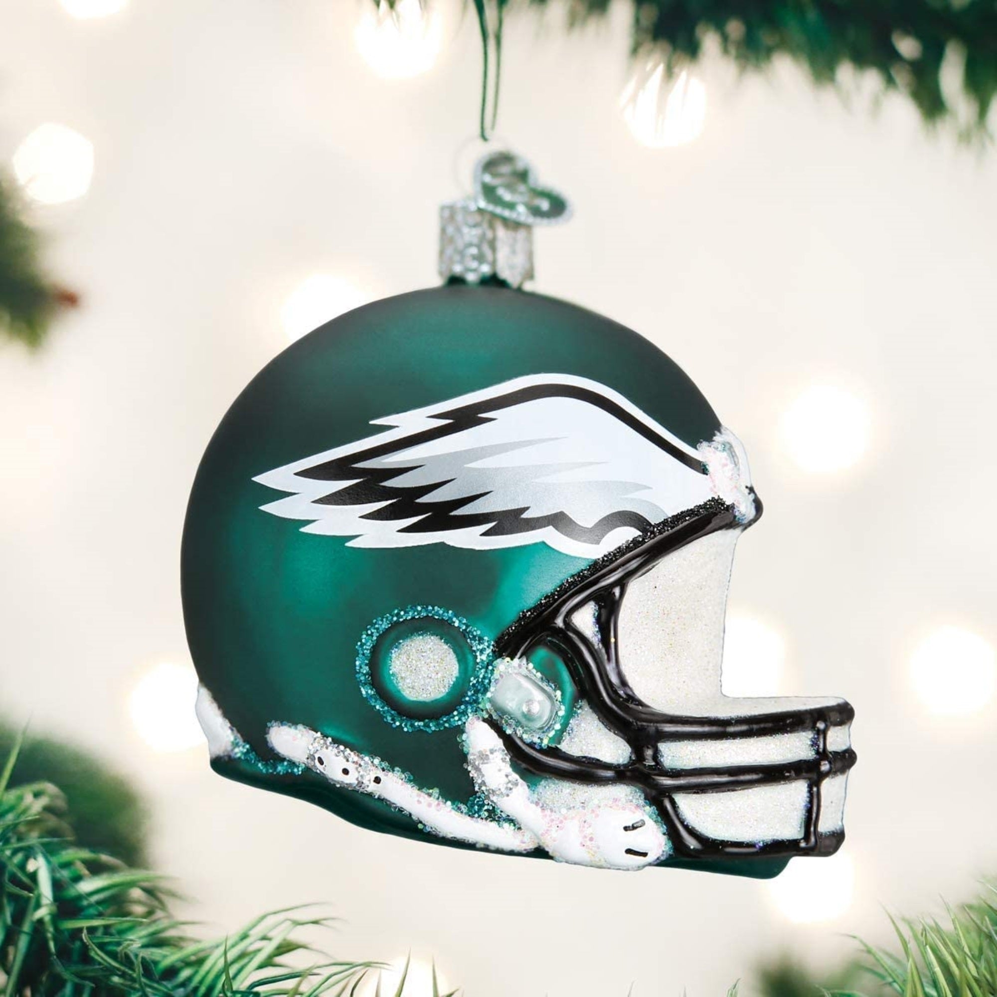 Old World Christmas Blown Glass Ornament for Christmas Tree, Philadelphia Eagles Helmet