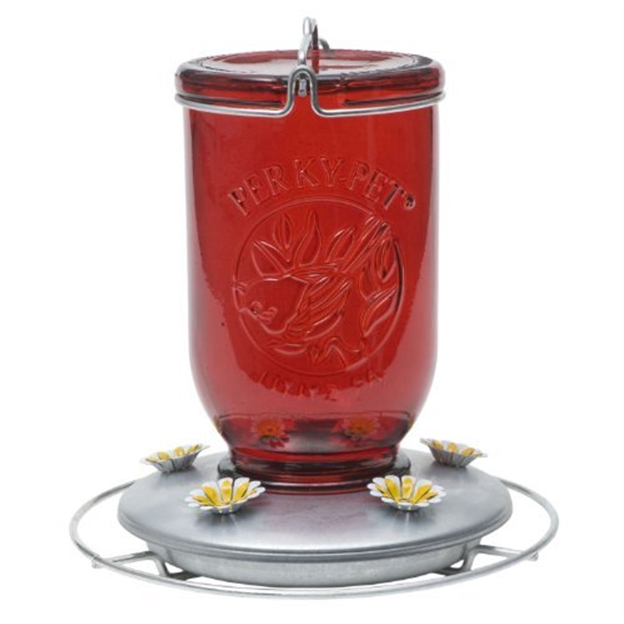 Perky-Pet Glass Red Mason Jar Hummingbird Feeder, 32oz Nectar Capacity