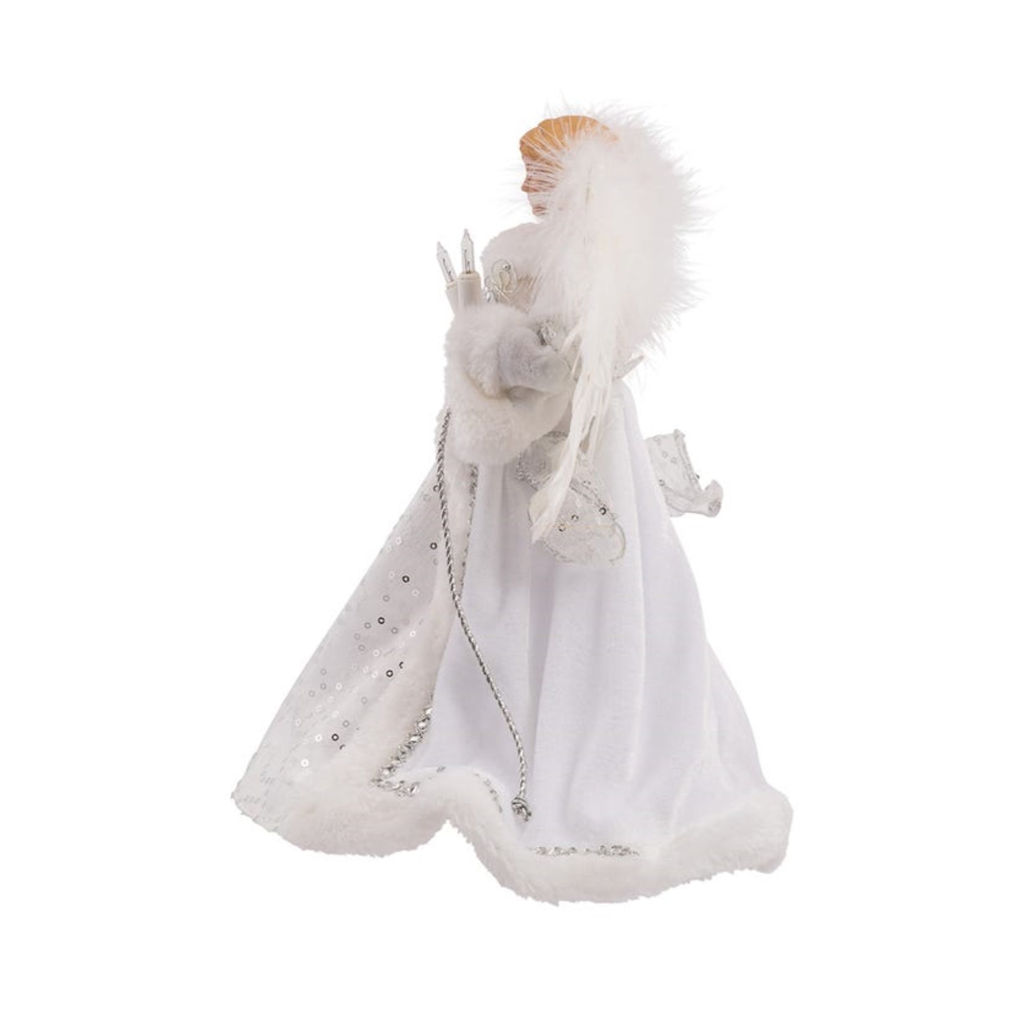 Kurt Adler 10-Light Angel Tree Topper, White and Silver, 12"