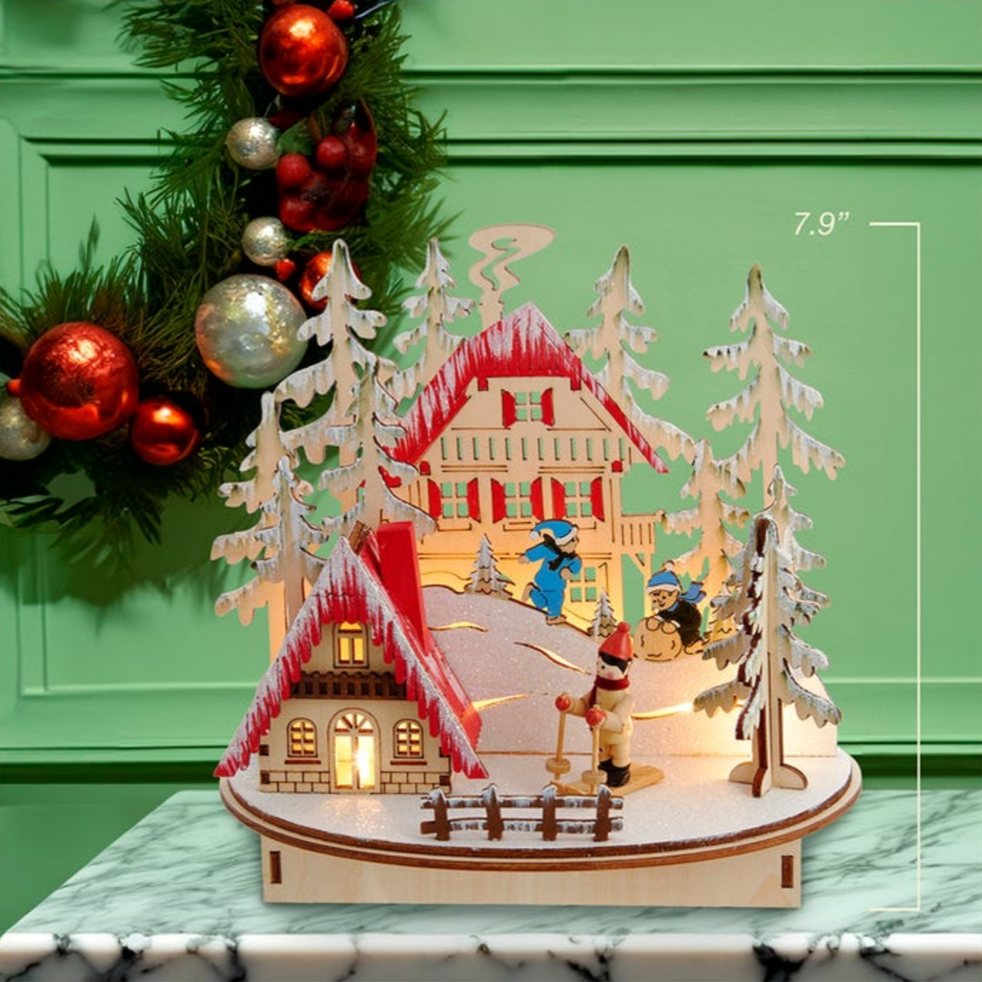 Kurt Adler Battery-Operated Light-Up LED Wooden Ski Resort Village