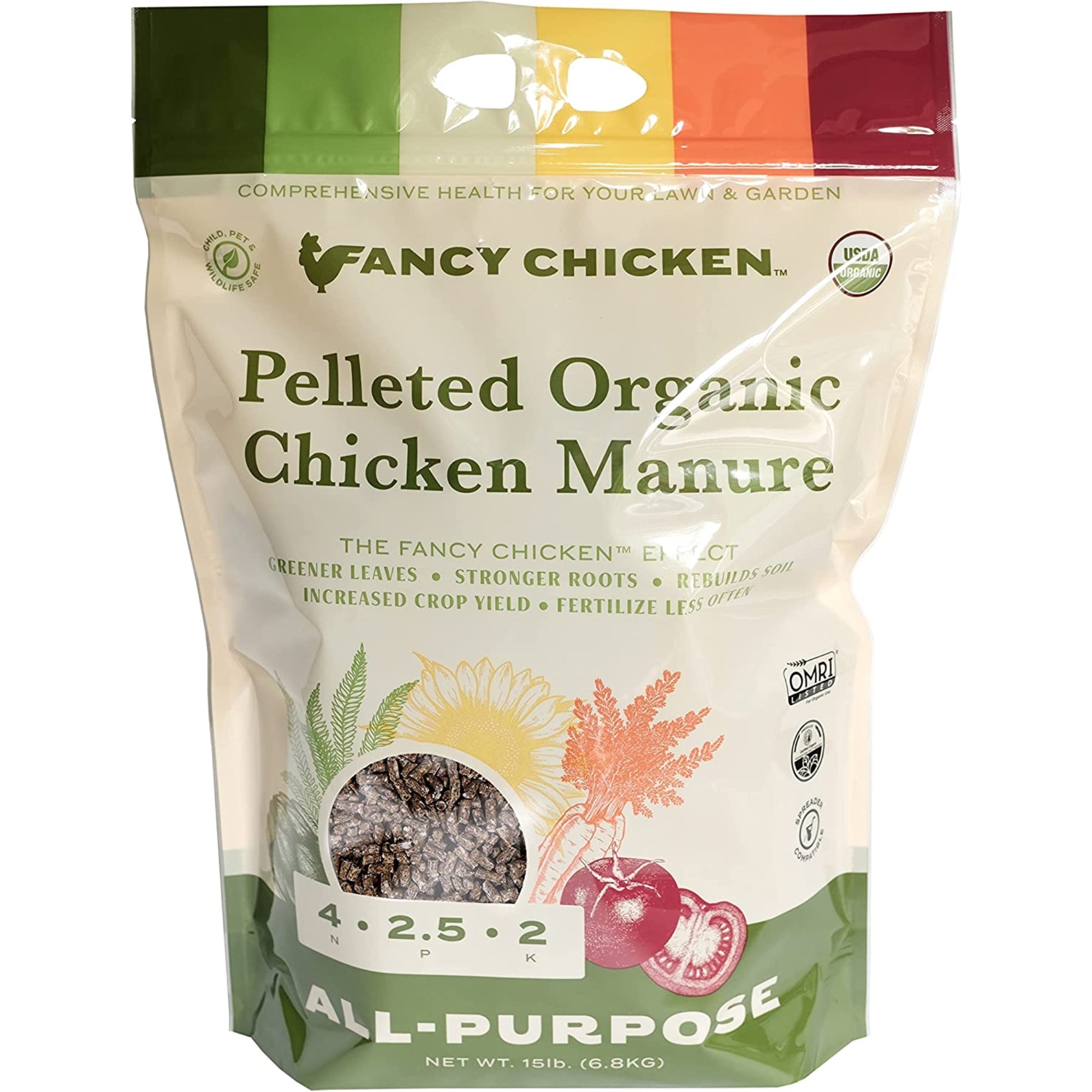 Fancy Chicken 5-4-4 Premium Pelleted Organic All-Natural Chicken Manure Fertilizer Plant Food, OMRI Listed, USDA Organic