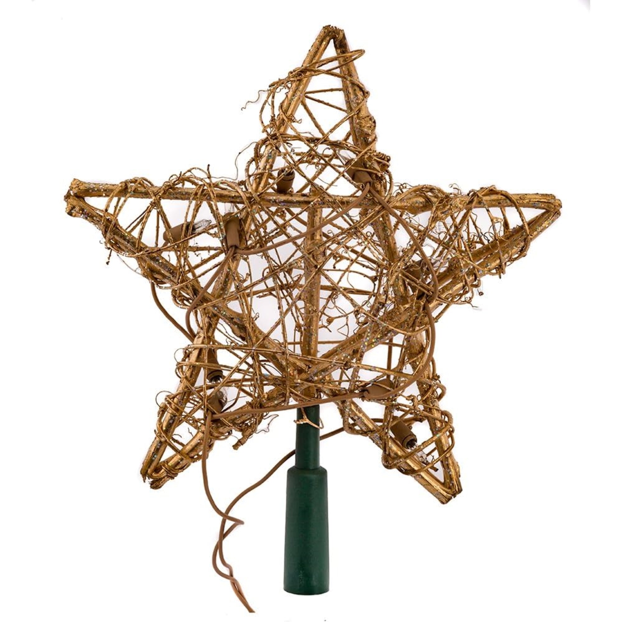 Kurt Adler 10-Light Indoor Rattan Gold Star Christmas Treetop, 27.5in