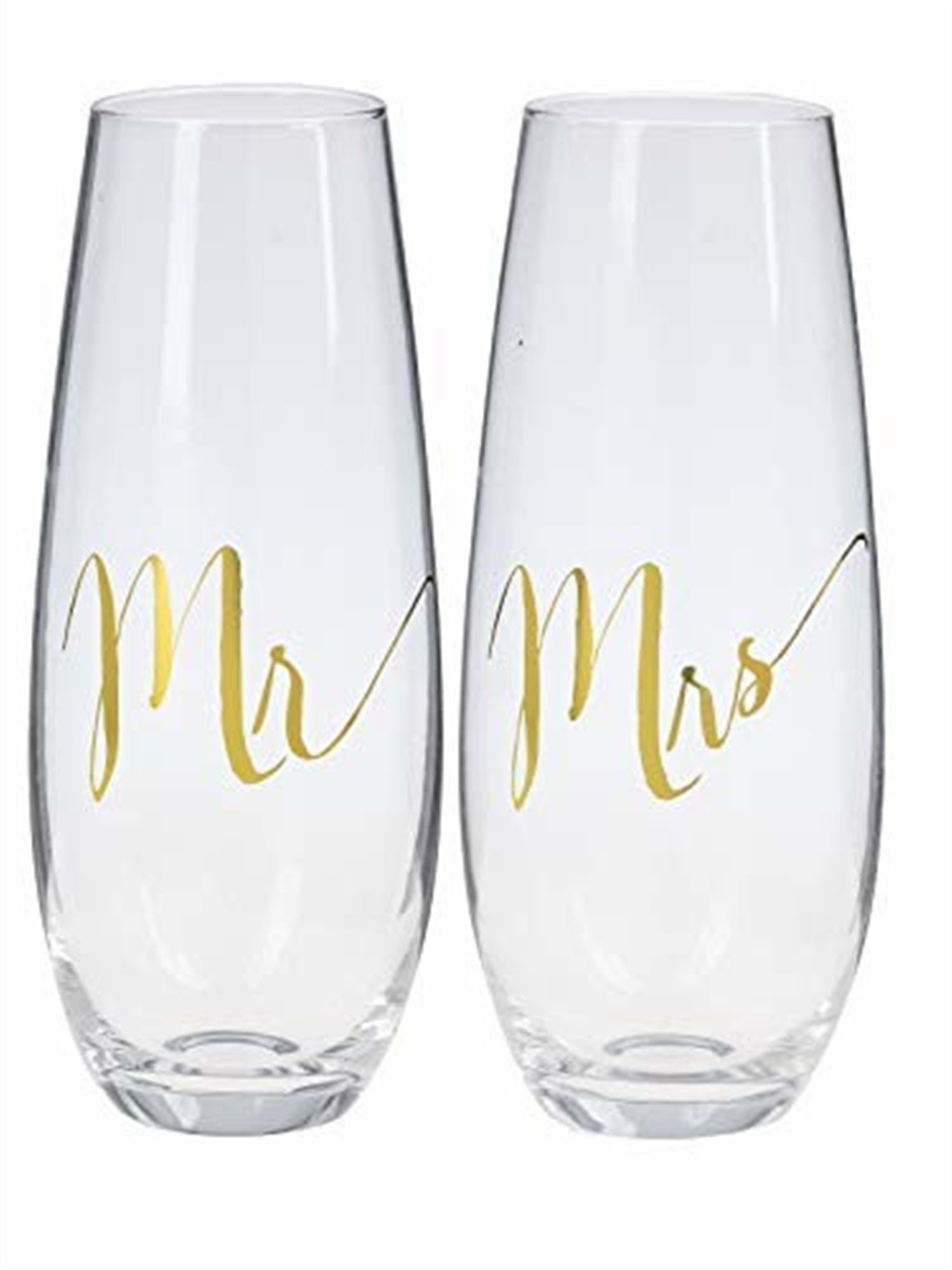 Ganz Mr. and Mrs. Stemless Champagne Flute Set, Gold Foil Wedding Glasses, Gift Boxed (2 Piece Set)