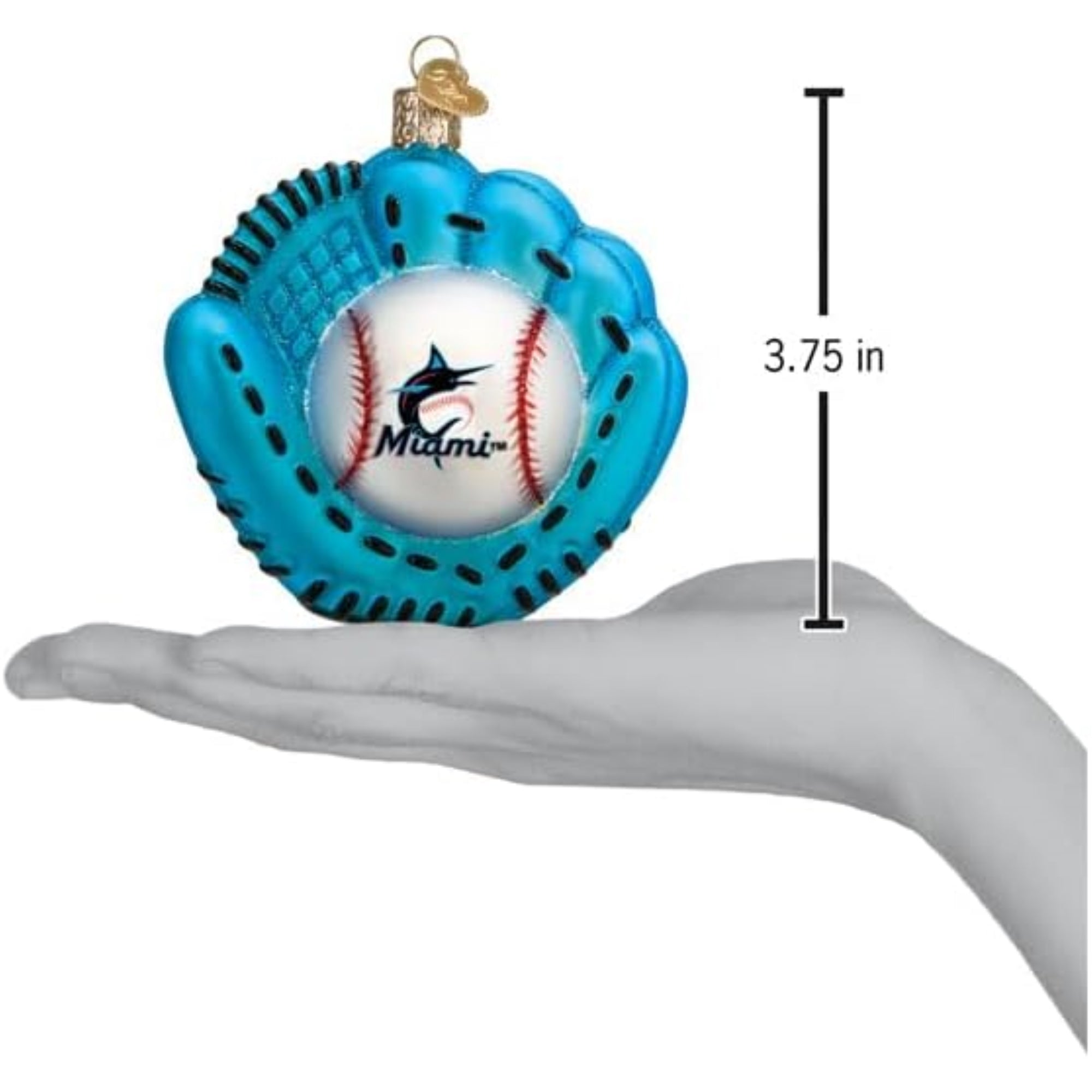 Old World Christmas Blown Glass Ornament for Christmas Tree, Miami Marlins Baseball Mitt