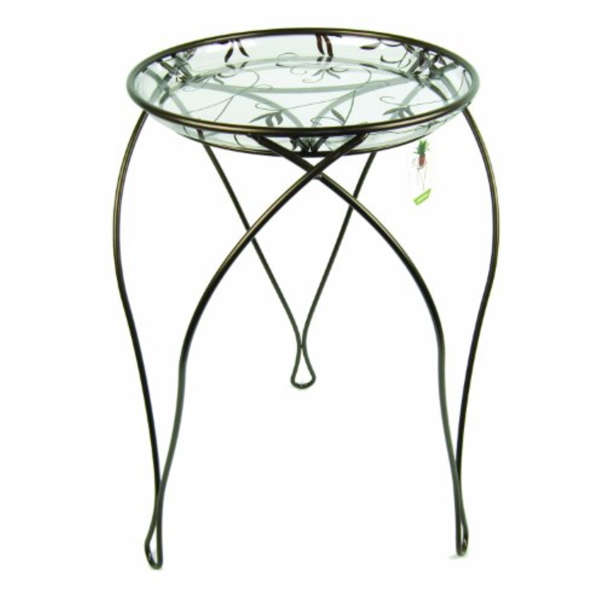 Plastec Elegance Metal Plant Stand with Plastic Saucer, Dark Bronze, 21"