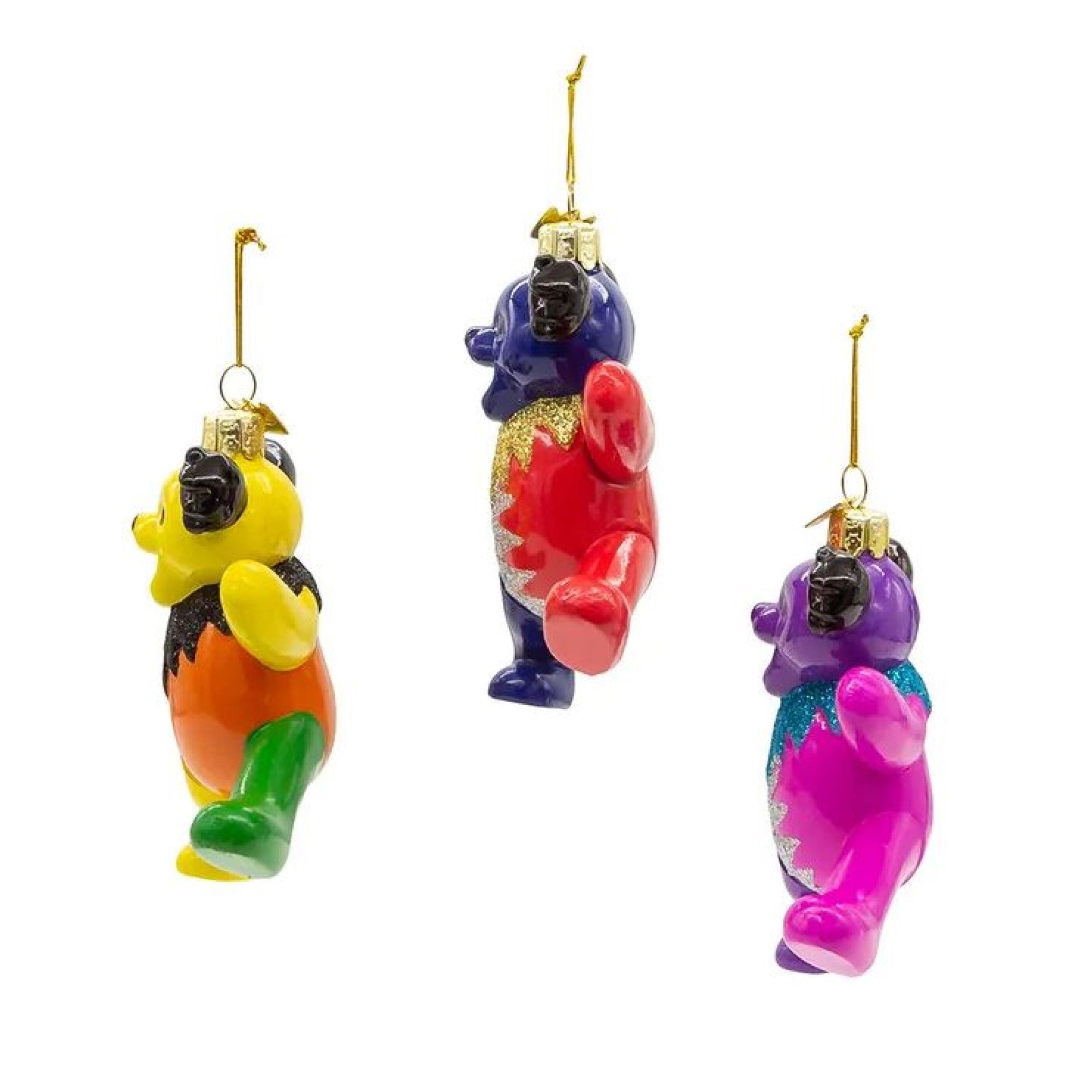 Kurt Adler Glass Christmas Ornament, Grateful Dead Bears, 4.25in (Pack of 3)