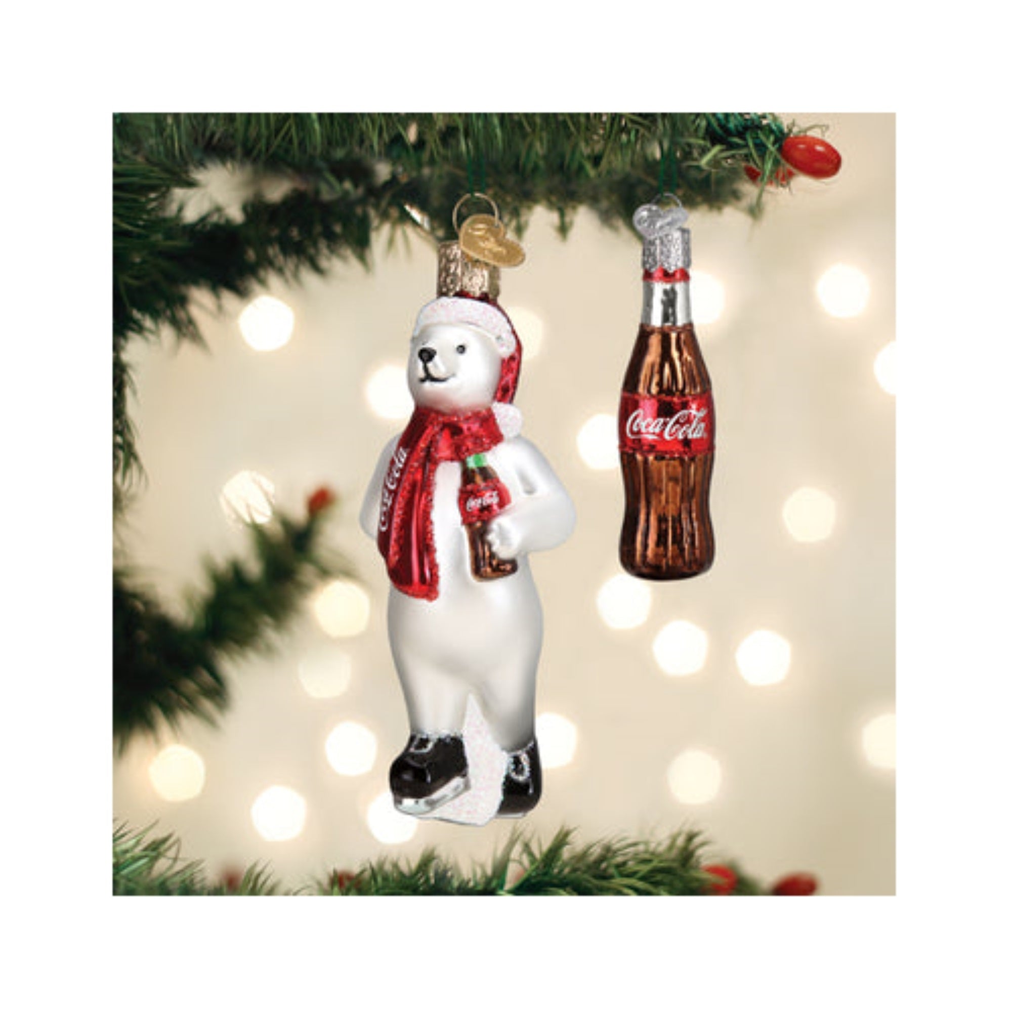 Old World Christmas Coca-Cola Polar Bear Set Blown Glass Holiday Ornament For Tree