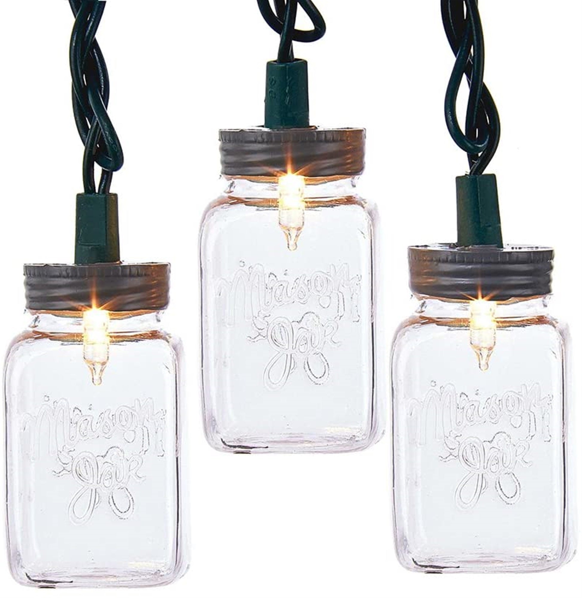 Kurt Adler Indoor/Outdoor Novelty String 10-Light Set, Clear Mason Jars, 11.5'