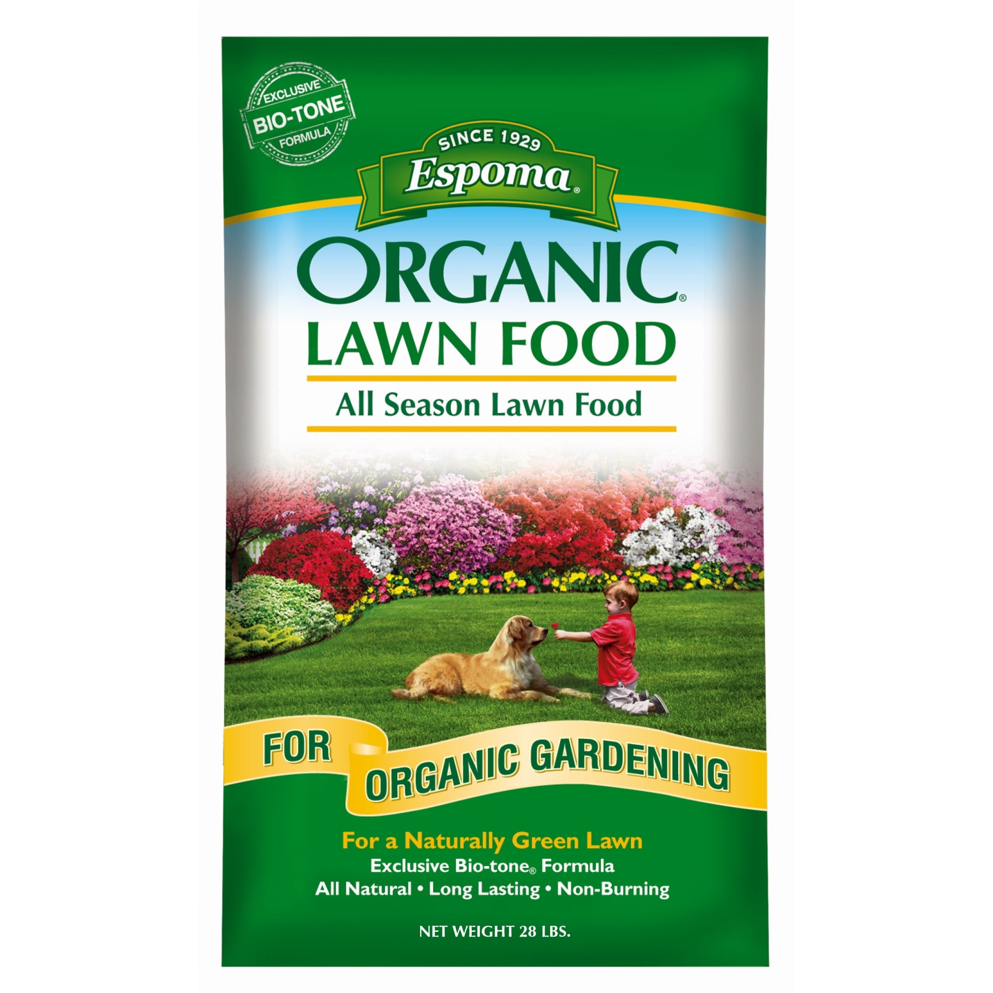 Espoma Organic 9-0-0 Lawn Food, All Season Lawn Food for Organic Gardening and a Naturally Green Lawn, 28lb