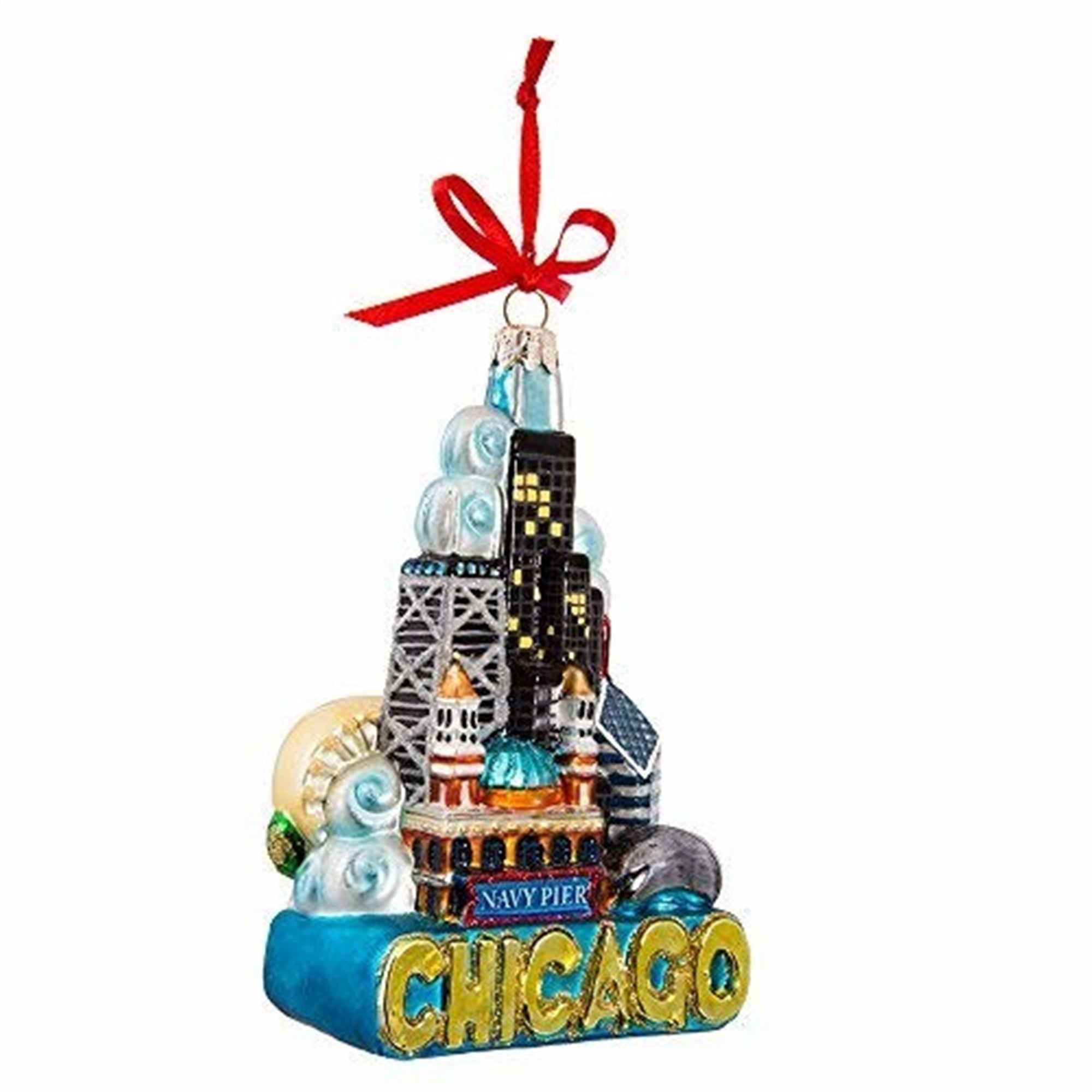 Kurt Adler Chicago Glass Christmas Decoration Ornament, 5"