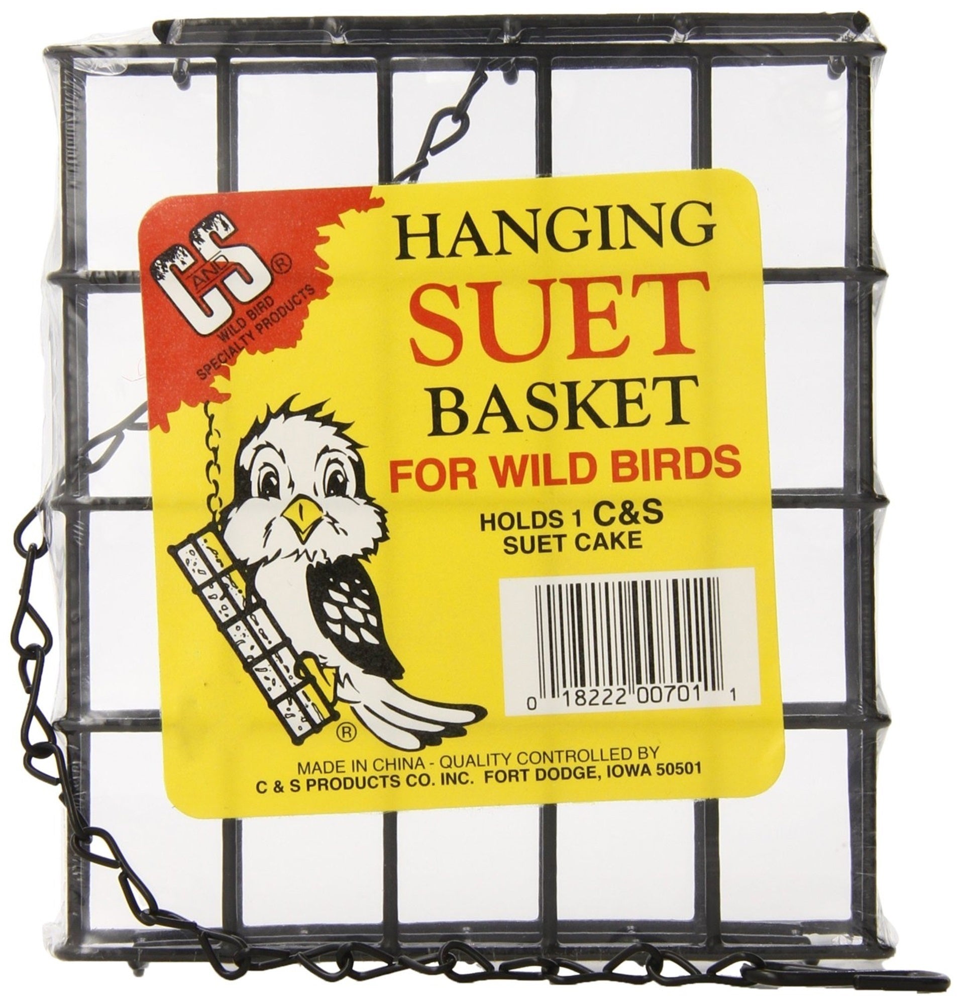 C & S Hanging Single Suet Basket for Wild Birds, 1 Suet Cake Capacity