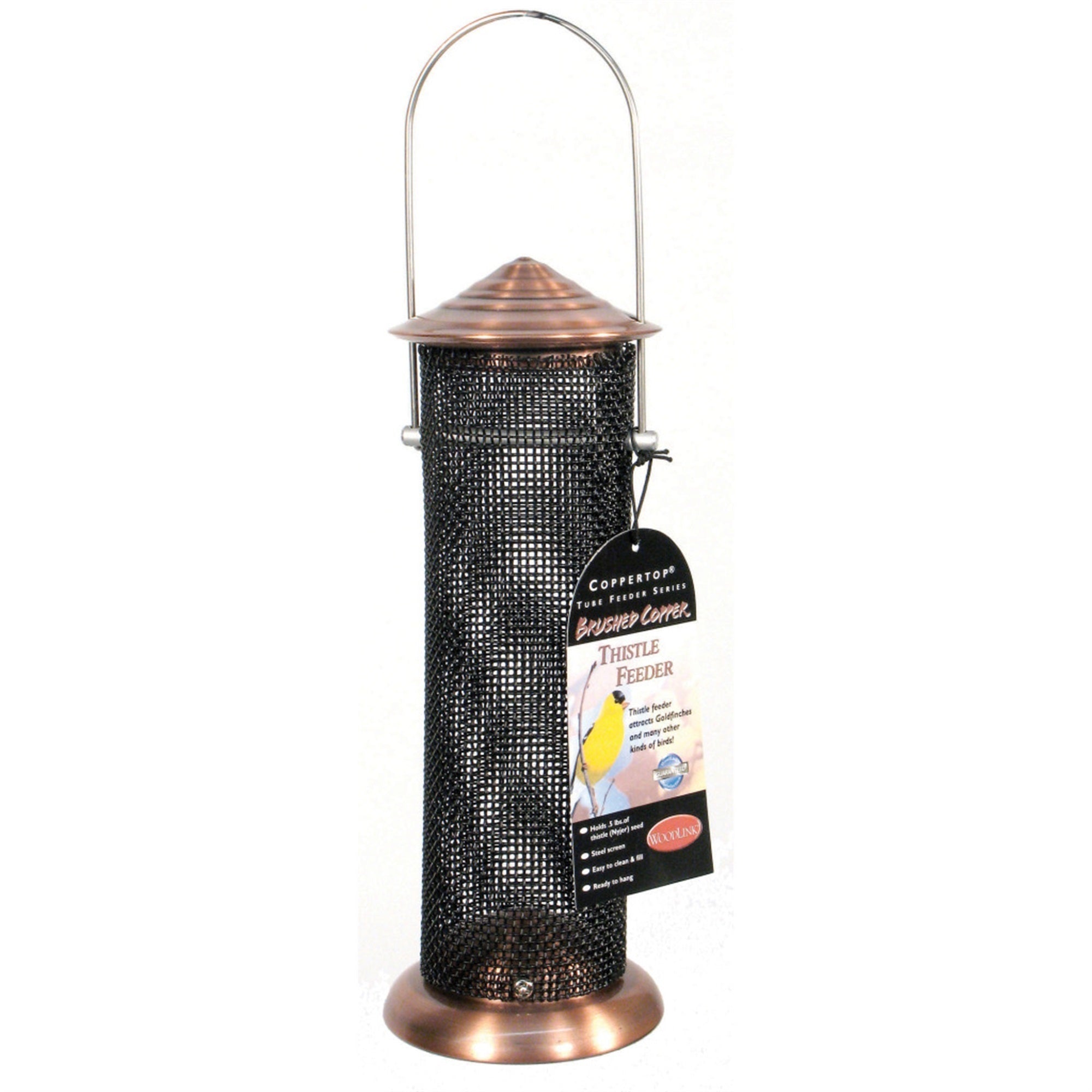 Woodlink Coppertop Copper Mini Tube Wild Bird Screen Feeder, 1.5lb Seed Capacity