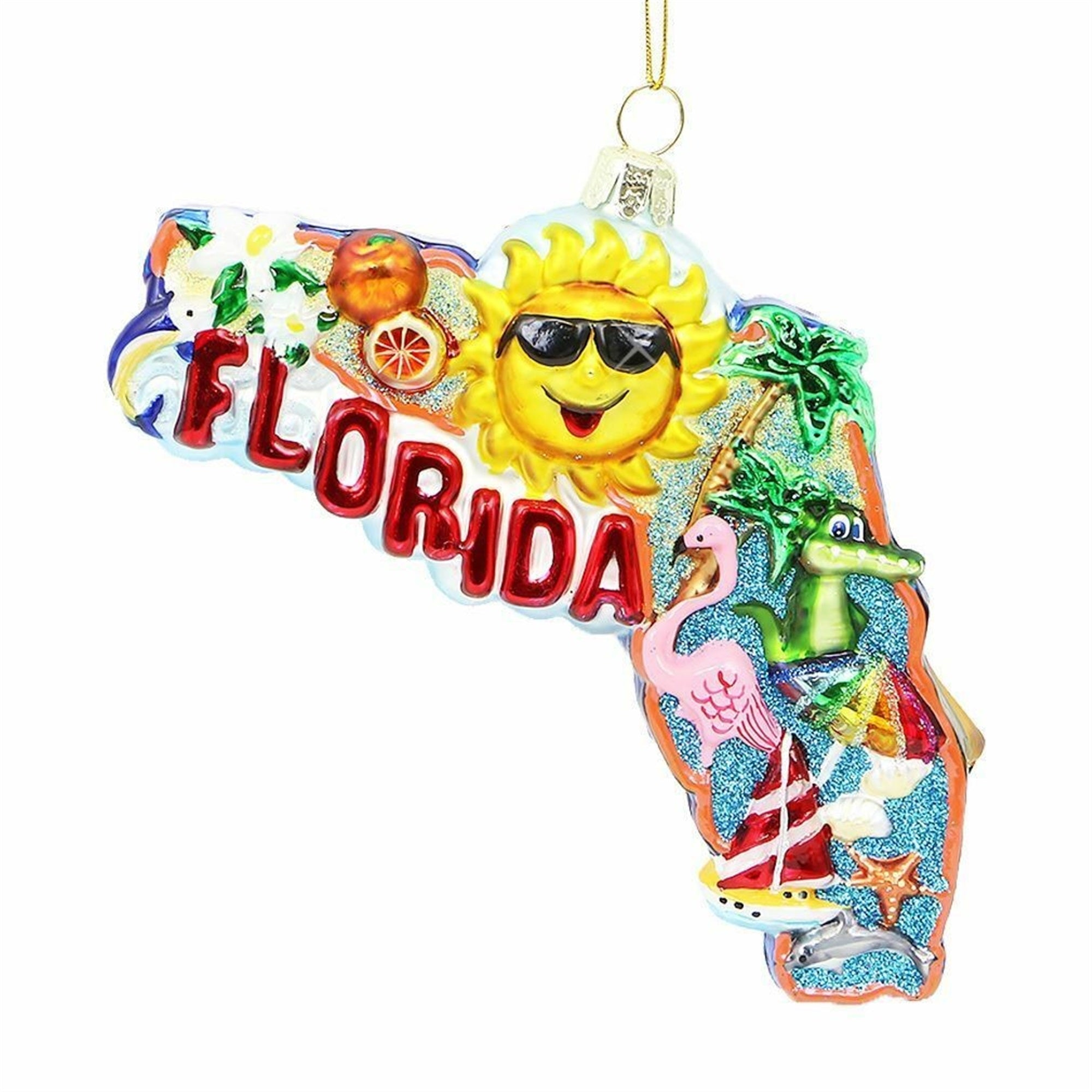 Kurt Adler 5 Double-Sided Florida Cityscape Glass Ornament