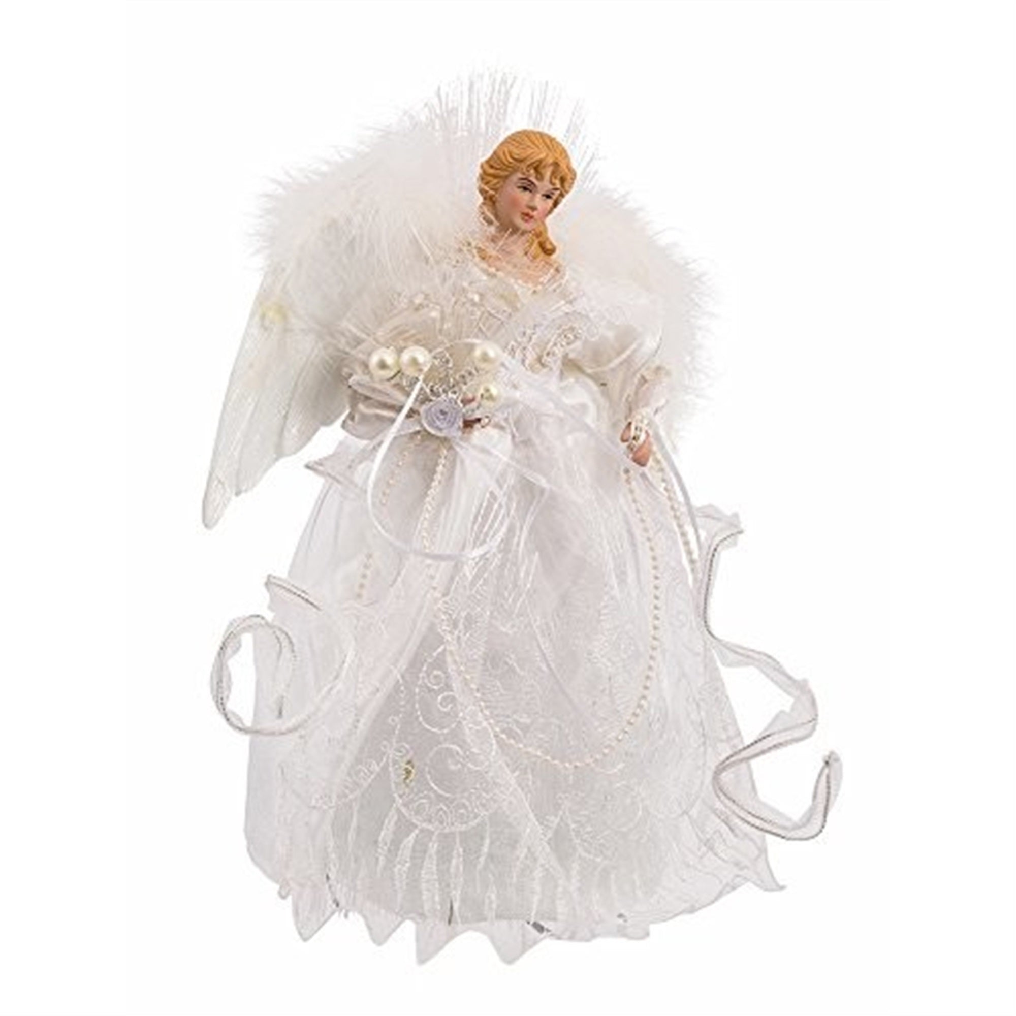 Kurt Adler Fiber-Optic White and Silver Angel LED Treetop, White - 12"