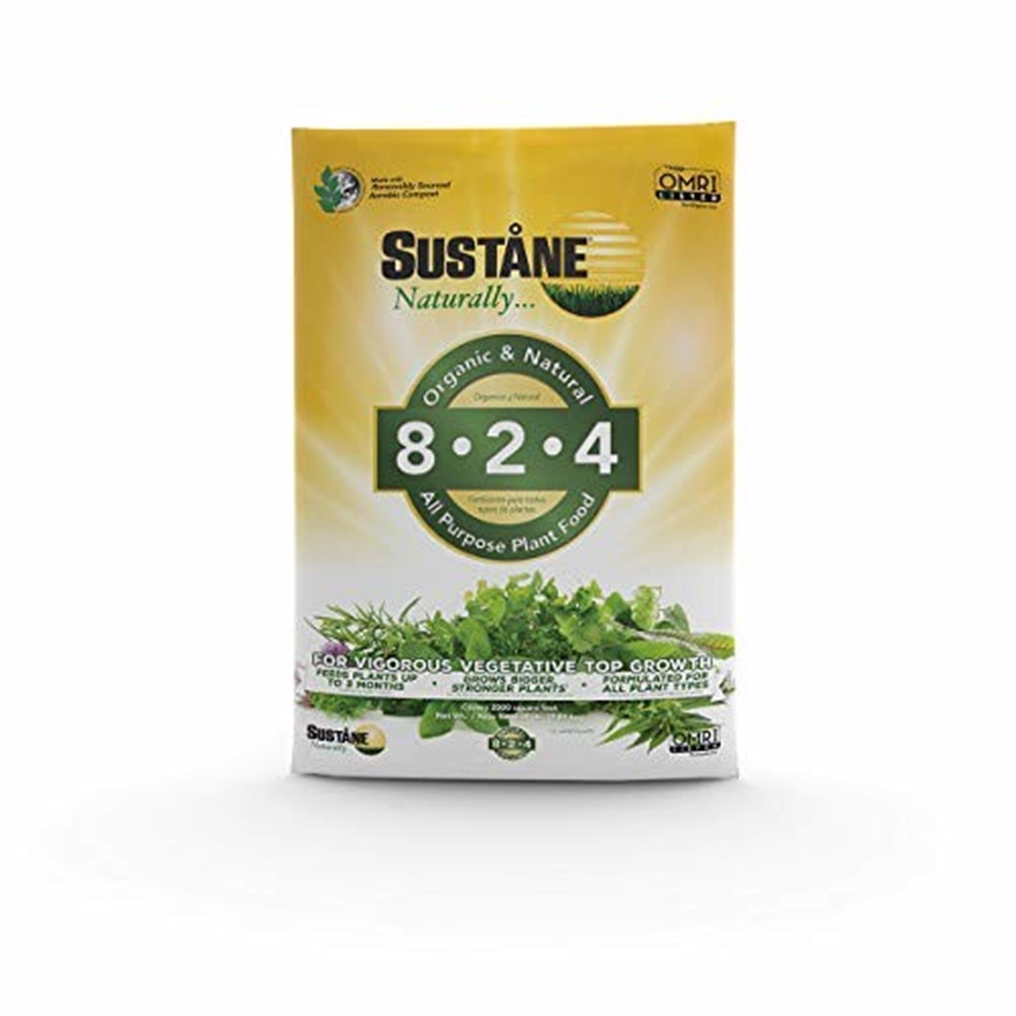 Sustane Lawn & Plant Food 8-2-4 Organic Fertilizer – Slow-Release All Purpose Plant Food for Lawns, Gardens, Flowers & Shrubs – 20 lb