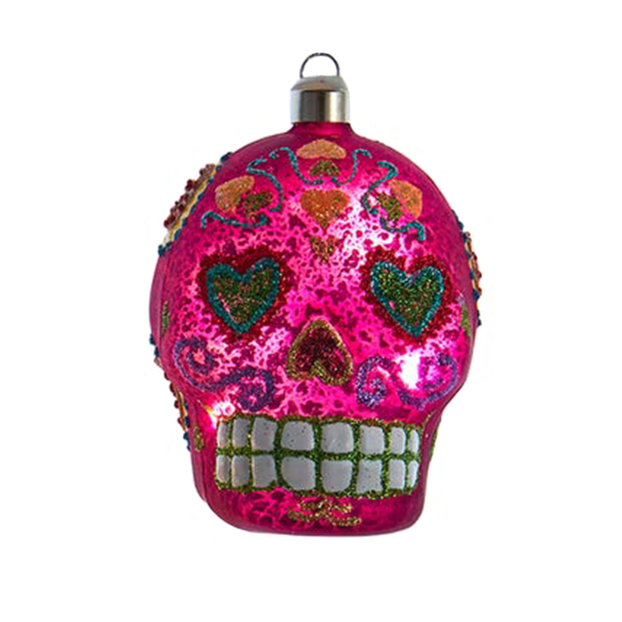 Kurt Adler Hanging Pre-Lit Glass Ornaments, Day of the Dead Skulls