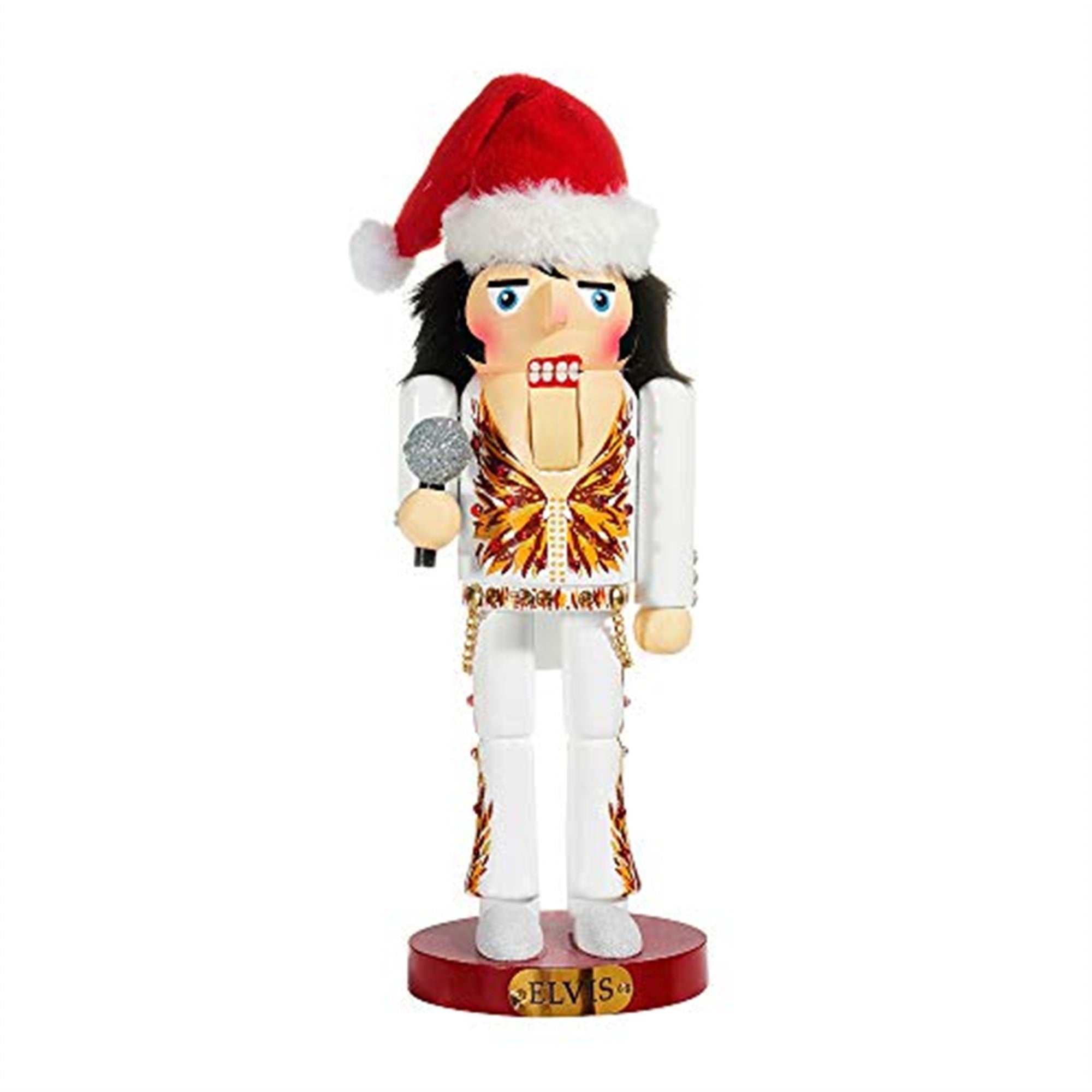 Kurt Adler Wooden Nutcracker, Elvis Presley in White Flame Suit & Santa Hat, 11"