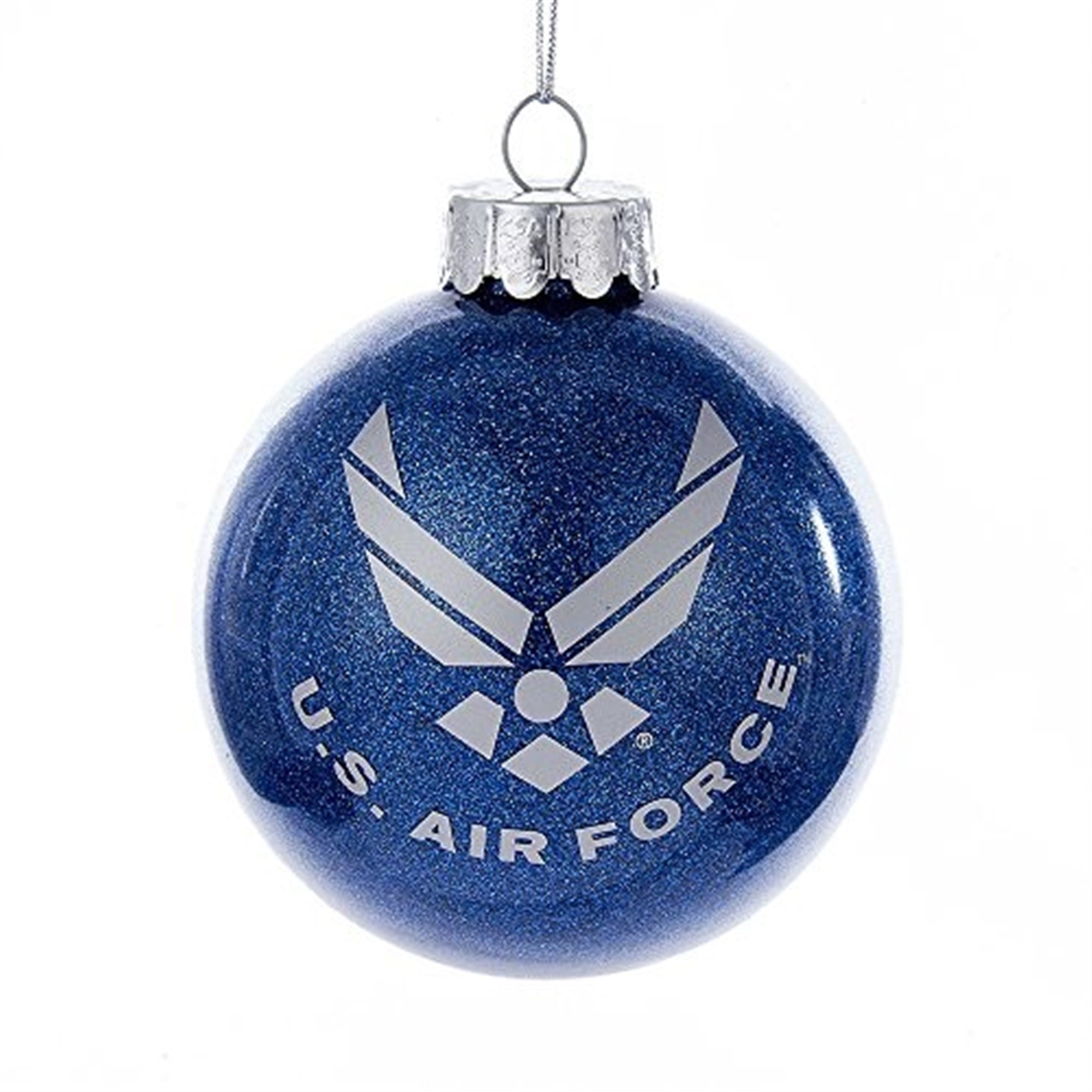 Kurt Adler Two-sided Glass Ball Ornament, United States Air Force "Aim High", Blue, 3"