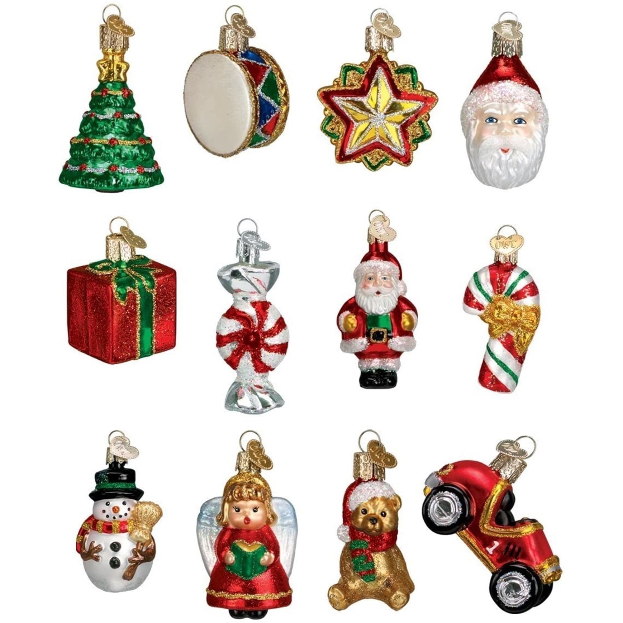 Old World Christmas Blown Glass Ornament for Christmas Tree, Miniature Christmas in Lined Keepsake Box (12-Piece Set)