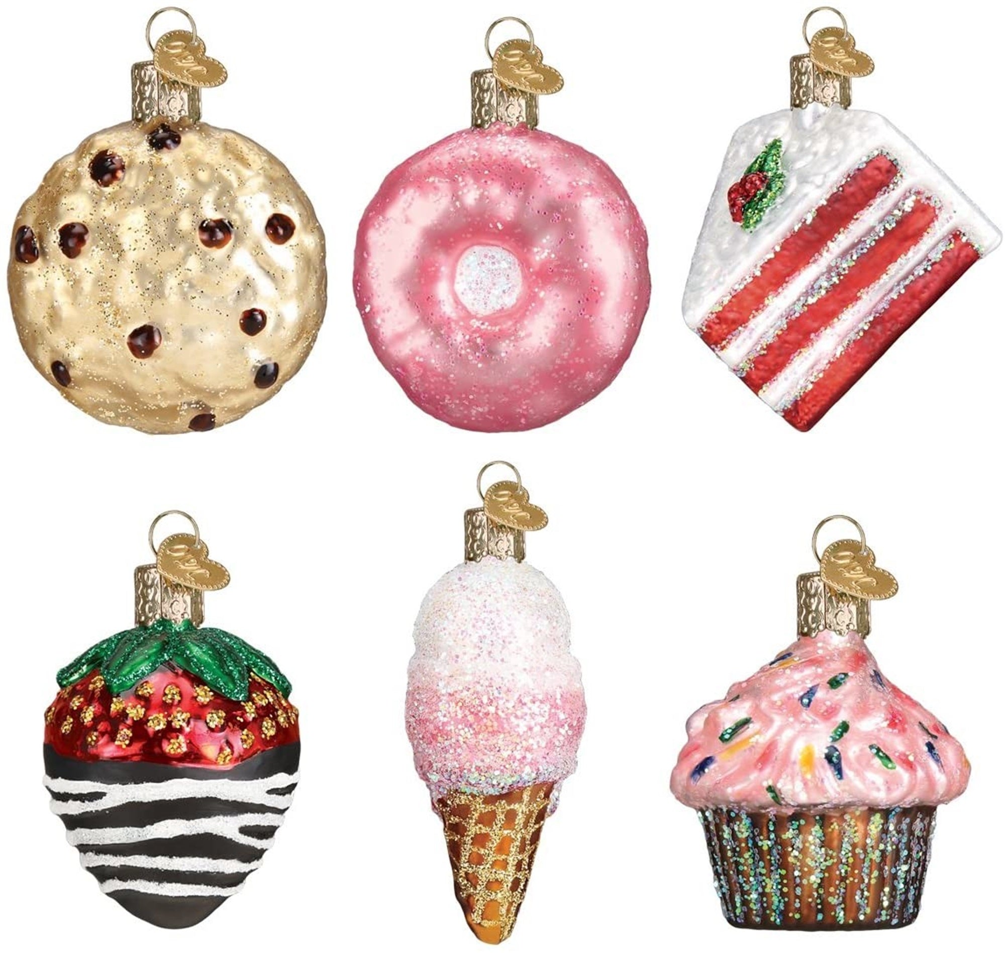 Old World Christmas Glass Blown Christmas Ornament, Mini Dessert 6-Piece Set