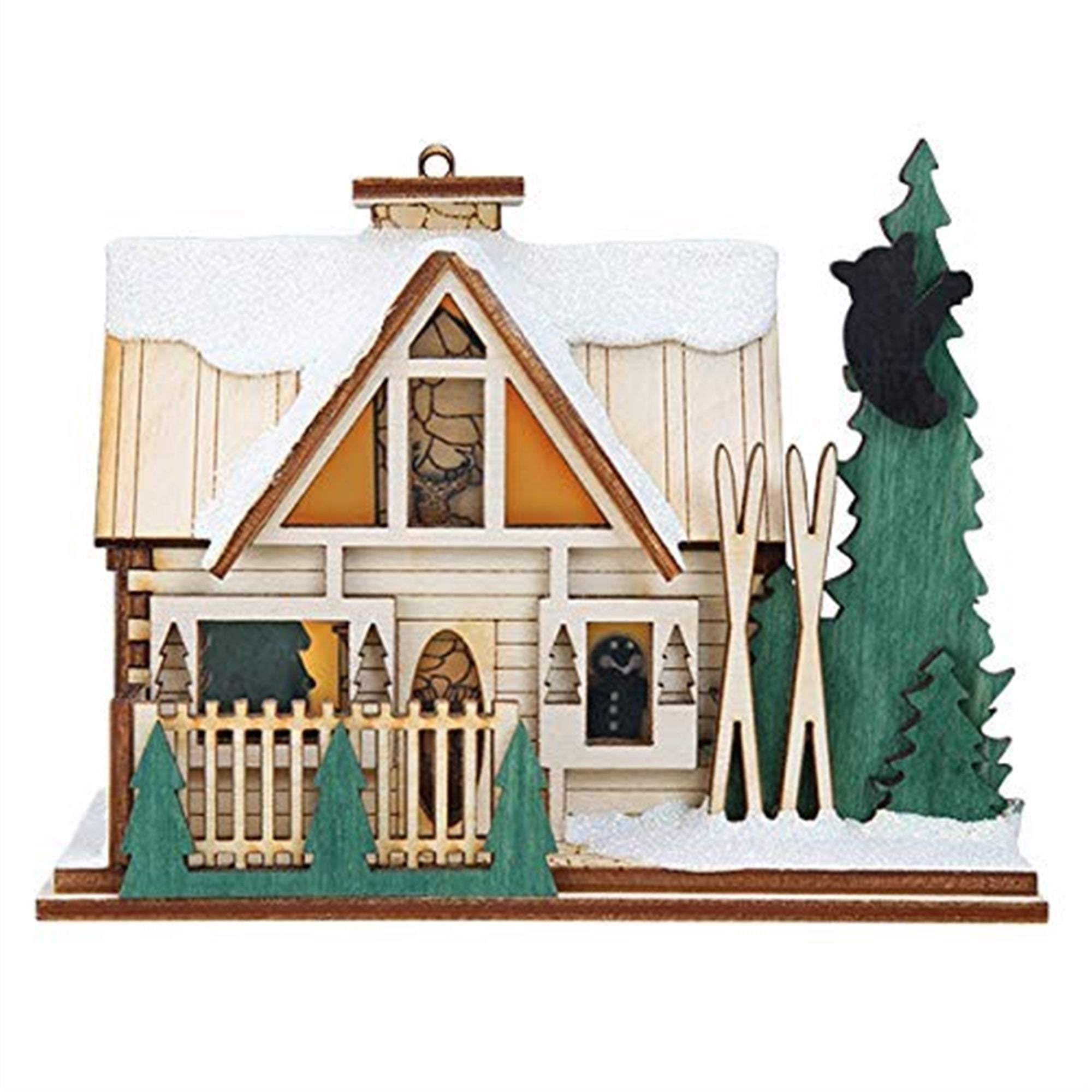 Old World Christmas Ginger Cottage Wooden Ornament for Christmas Tree, Santa's Ski Lodge