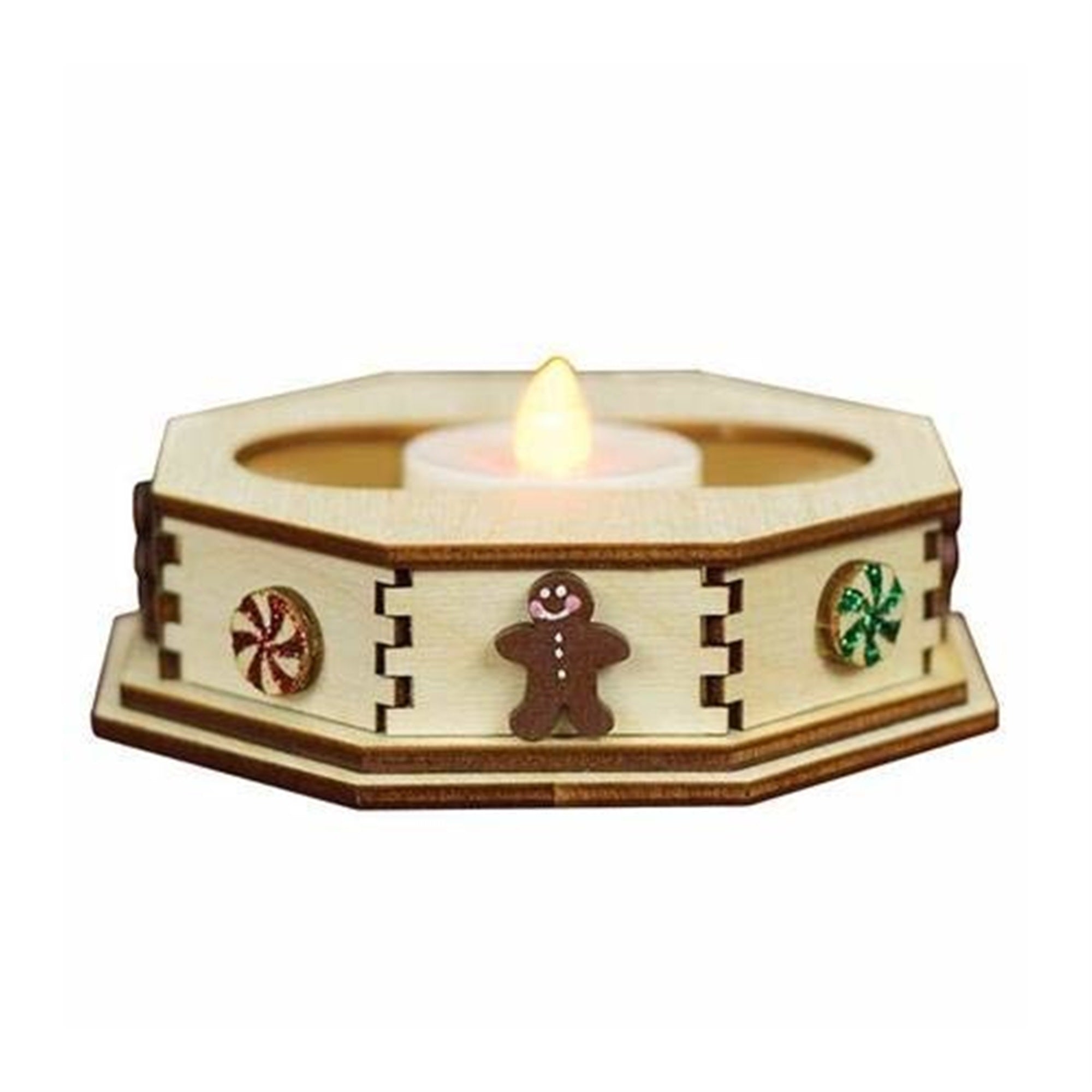 Old World Christmas Wooden Ginger Cottage Battery-Operated Tealight Display, Mint, Small, 4.25"